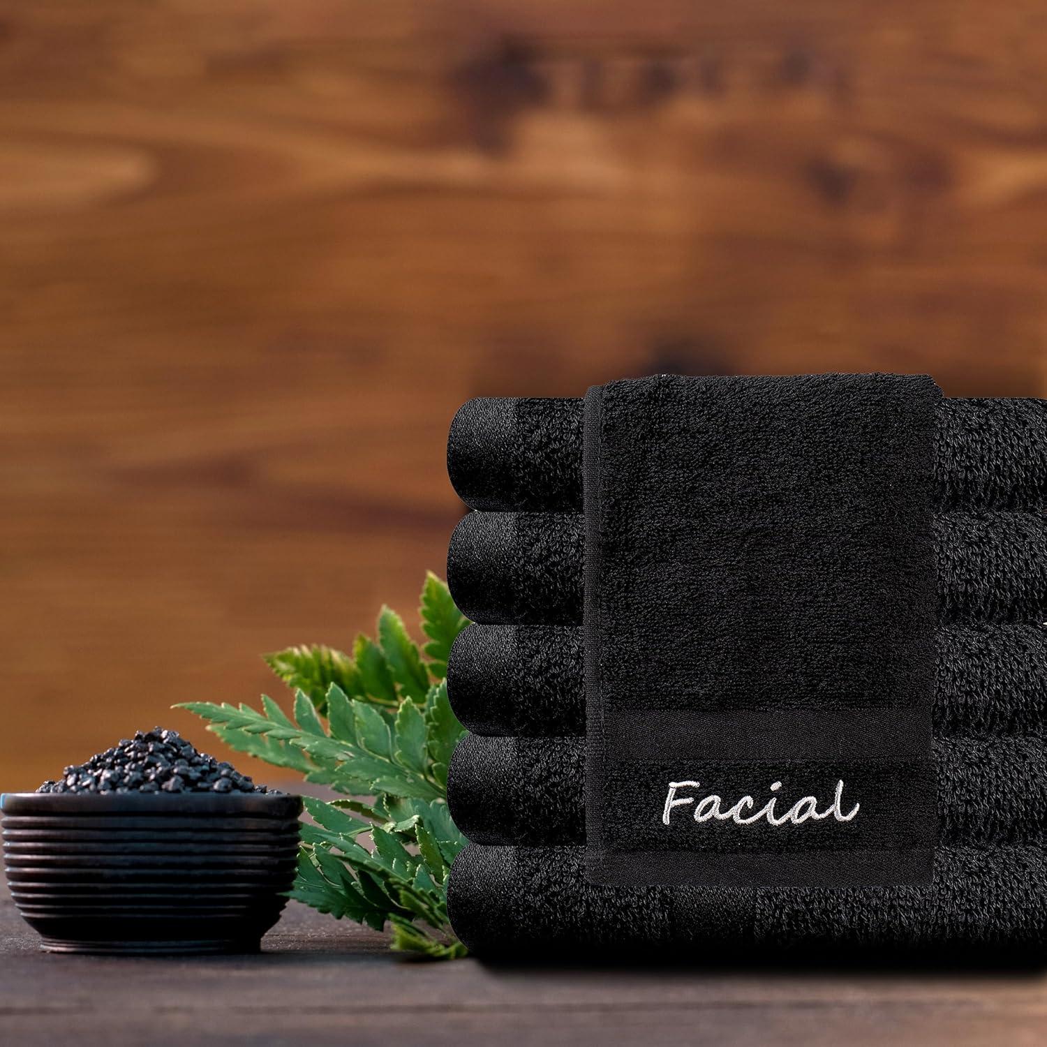 imageTens Towels 24 PC Facial Makeup Removal ampamp Cleansing Towels 13 x 13 Inches 100 Cotton Washcloths With Facial Embroidery Ultra Soft ampamp Gentle Reusable For Her Black
