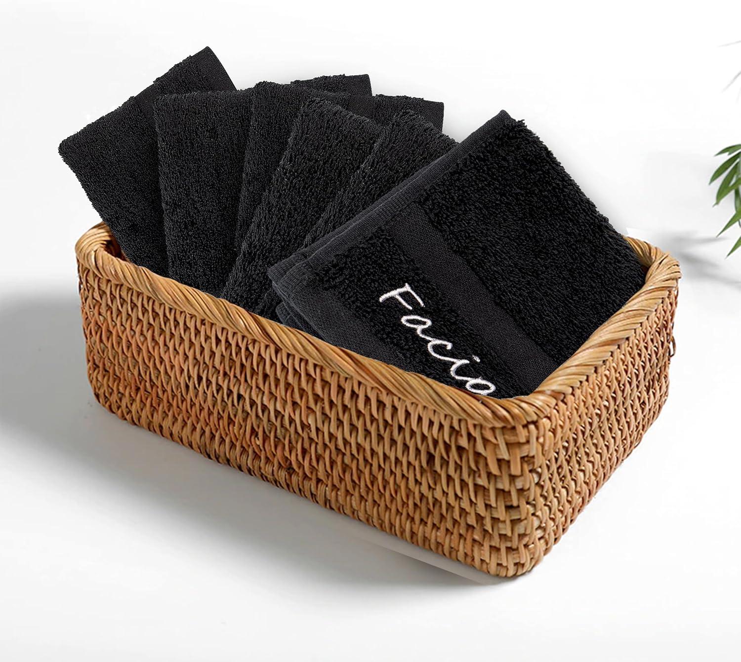 imageTens Towels 6 PC Facial Makeup Removal ampamp Cleansing Towels 13x13 Inches 100 Cotton Washcloths with Facial Embroidery Ultra Soft ampamp Gentle Reusable Towel Set for Her