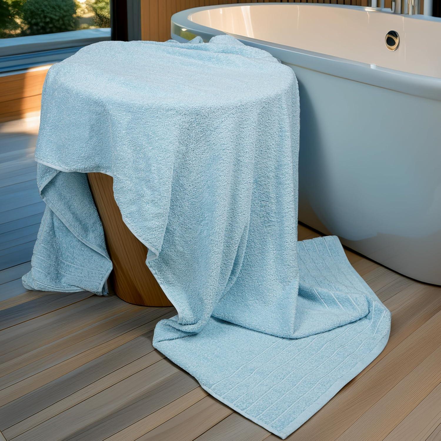 imageTens Towels Pack of 1 Jumbo Bath Sheet 40 x 80 Inches Extra Large ampamp Light Weight Quicker to Dry 100 Cotton Super Soft ampamp Absorbent Perfect to Wrap Yourself in Dark GreySky Blue