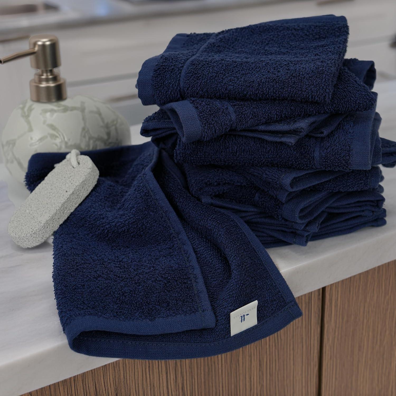 imageTens Towels Pack of 12 Washcloths 12 x 12 Inches Lighter Weight Quick to Dry Super Soft ampamp Absorbent Gentle Face Towels Hotel Quality Perfect for Bathroom Gym Spa Dark Grey 12 PackNavy