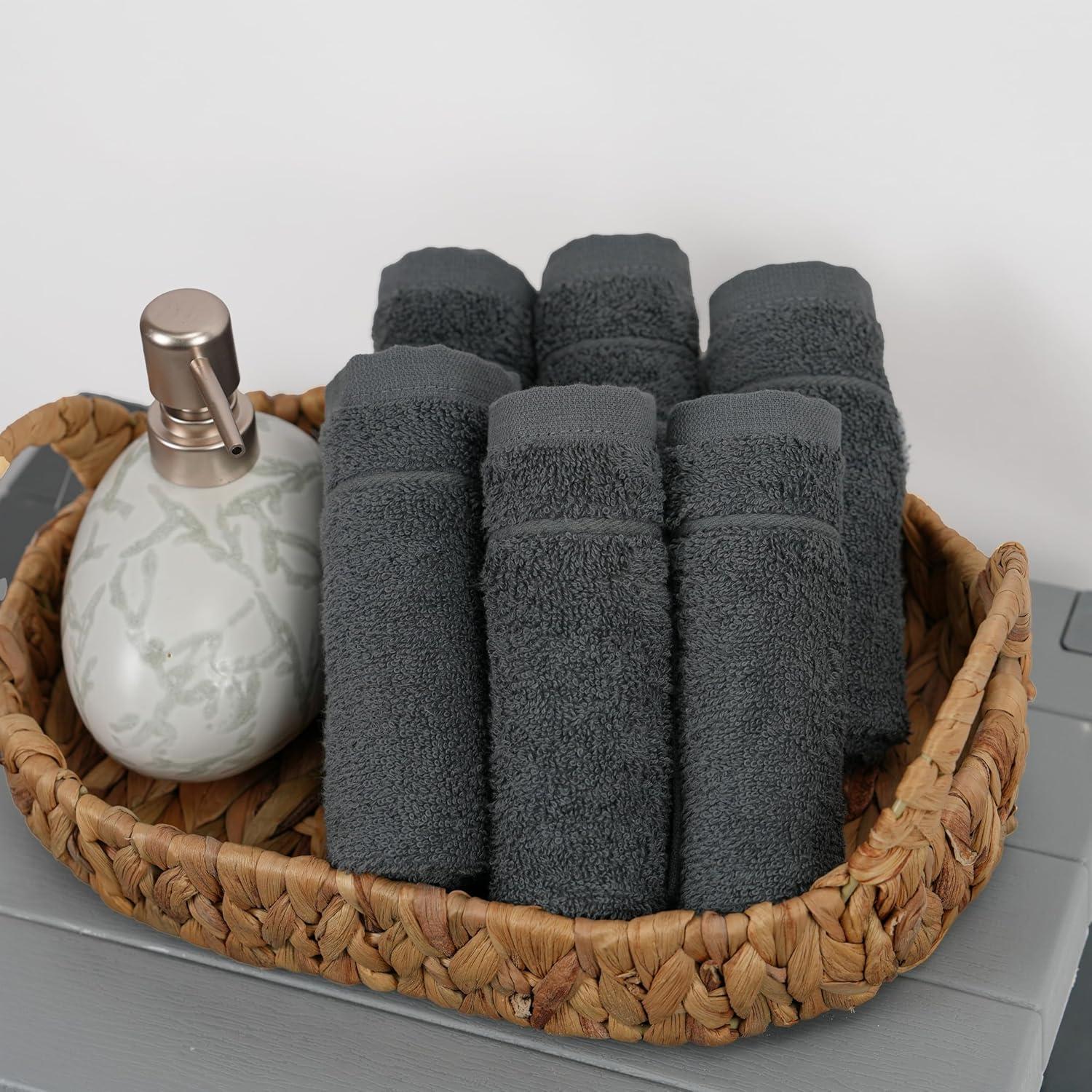 imageTens Towels Pack of 12 Washcloths 12 x 12 Inches Lighter Weight Quick to Dry Super Soft ampamp Absorbent Gentle Face Towels Hotel Quality Perfect for Bathroom Gym Spa Dark Grey 12 PackDark Grey
