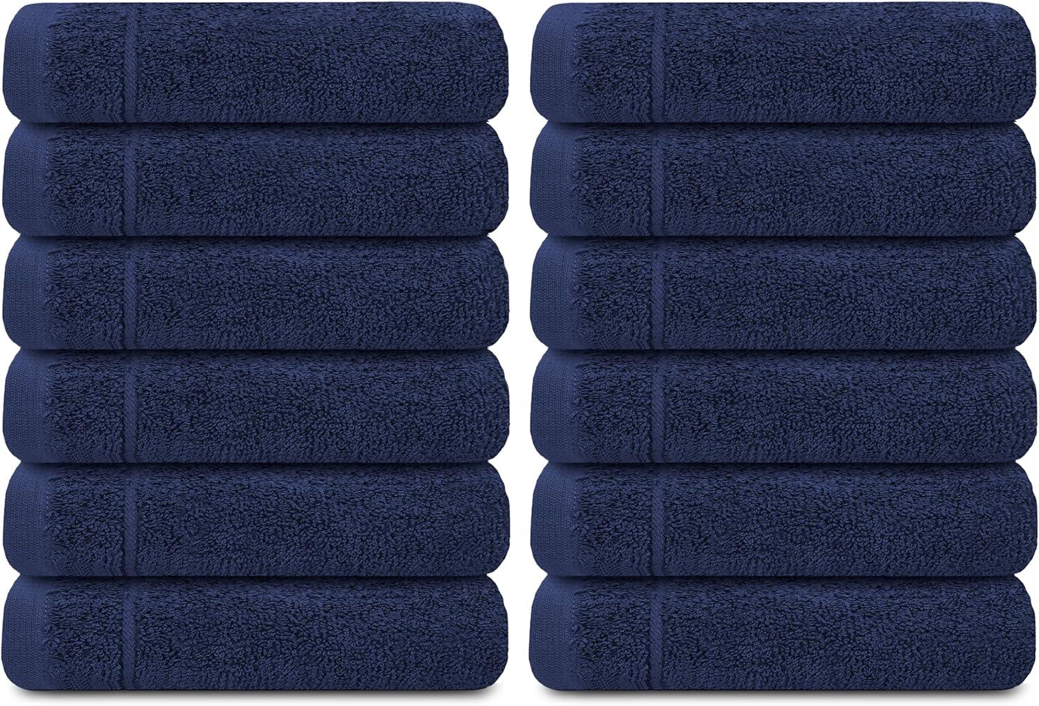 imageTens Towels Pack of 12 Washcloths 12 x 12 Inches Lighter Weight Quick to Dry Super Soft ampamp Absorbent Gentle Face Towels Hotel Quality Perfect for Bathroom Gym Spa Dark Grey 12 PackNavy