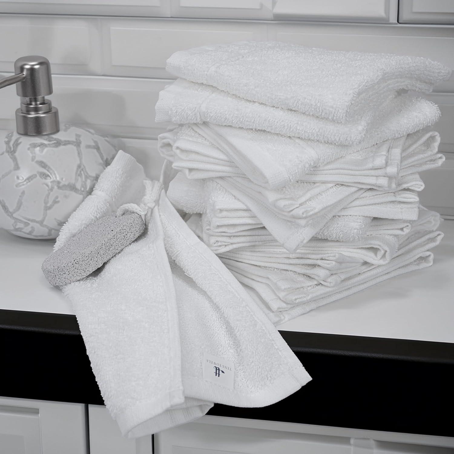 imageTens Towels Pack of 12 Washcloths 12 x 12 Inches Lighter Weight Quick to Dry Super Soft ampamp Absorbent Gentle Face Towels Hotel Quality Perfect for Bathroom Gym Spa Dark Grey 12 PackWhite