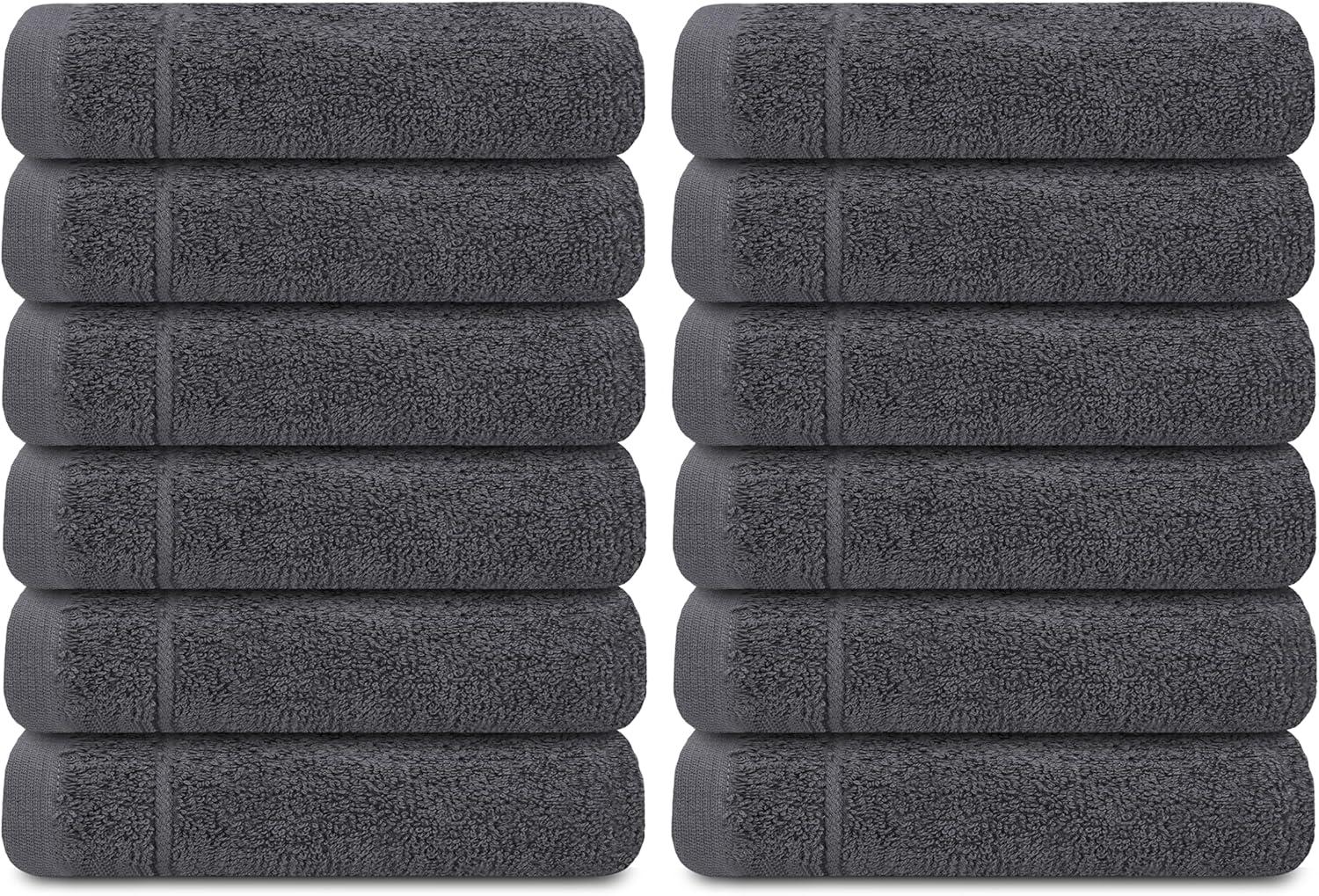 imageTens Towels Pack of 12 Washcloths 12 x 12 Inches Lighter Weight Quick to Dry Super Soft ampamp Absorbent Gentle Face Towels Hotel Quality Perfect for Bathroom Gym Spa Dark Grey 12 PackDark Grey