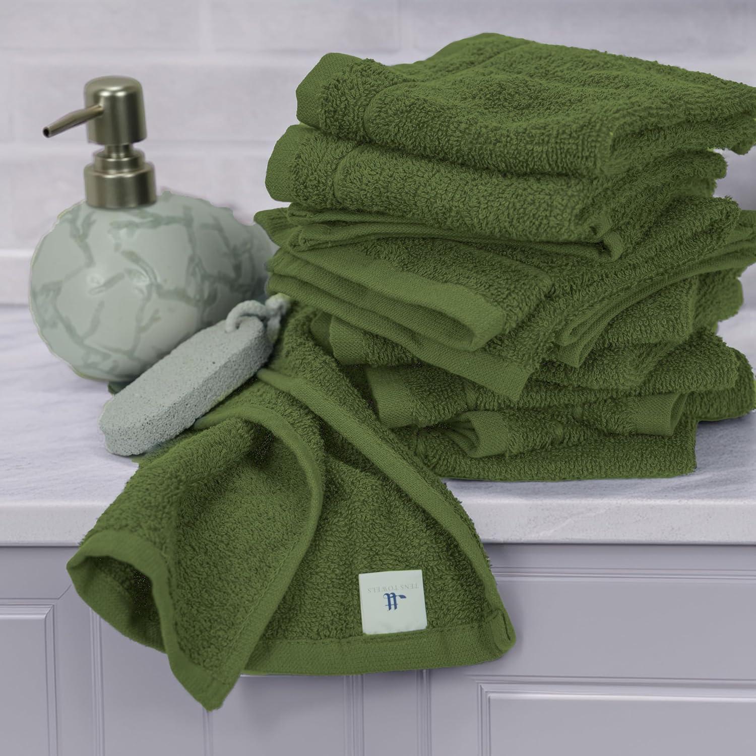 imageTens Towels Pack of 12 Washcloths 12 x 12 Inches Lighter Weight Quick to Dry Super Soft ampamp Absorbent Gentle Face Towels Hotel Quality Perfect for Bathroom Gym Spa Dark Grey 12 PackForest Green