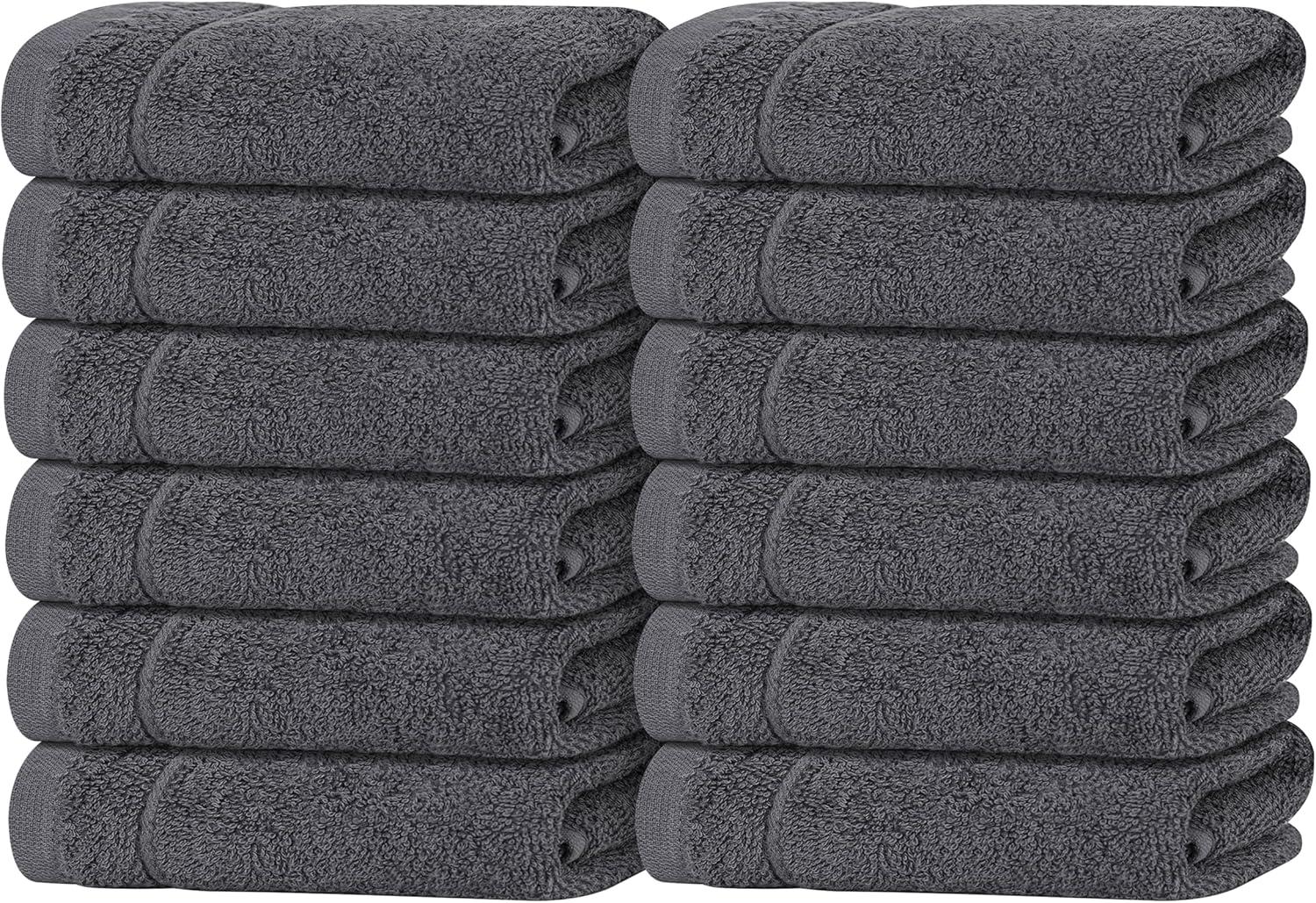 imageTens Towels Pack of 12 Washcloths 12 x 12 Inches Lighter Weight Quick to Dry Super Soft ampamp Absorbent Gentle Face Towels Hotel Quality Perfect for Bathroom Gym Spa Dark Grey 12 PackDark Grey