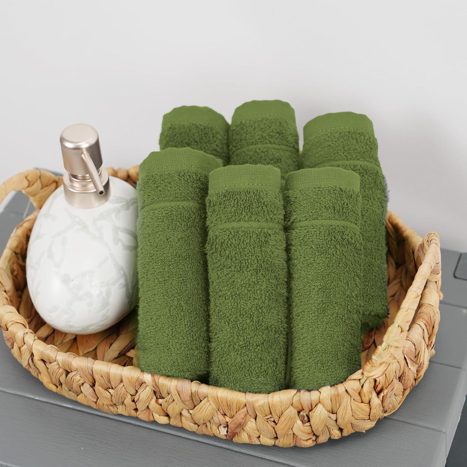 imageTens Towels Pack of 12 Washcloths 12 x 12 Inches Lighter Weight Quick to Dry Super Soft ampamp Absorbent Gentle Face Towels Hotel Quality Perfect for Bathroom Gym Spa Dark Grey 12 PackForest Green