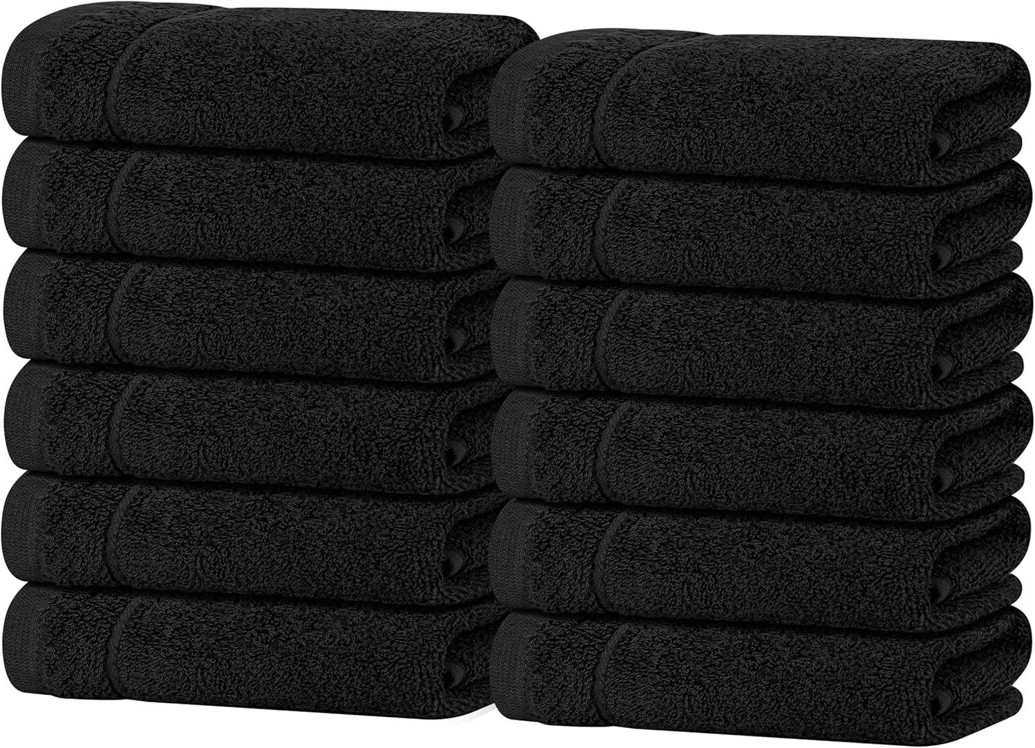 imageTens Towels Pack of 12 Washcloths 12 x 12 Inches Lighter Weight Quick to Dry Super Soft ampamp Absorbent Gentle Face Towels Hotel Quality Perfect for Bathroom Gym Spa Dark Grey 12 PackBlack
