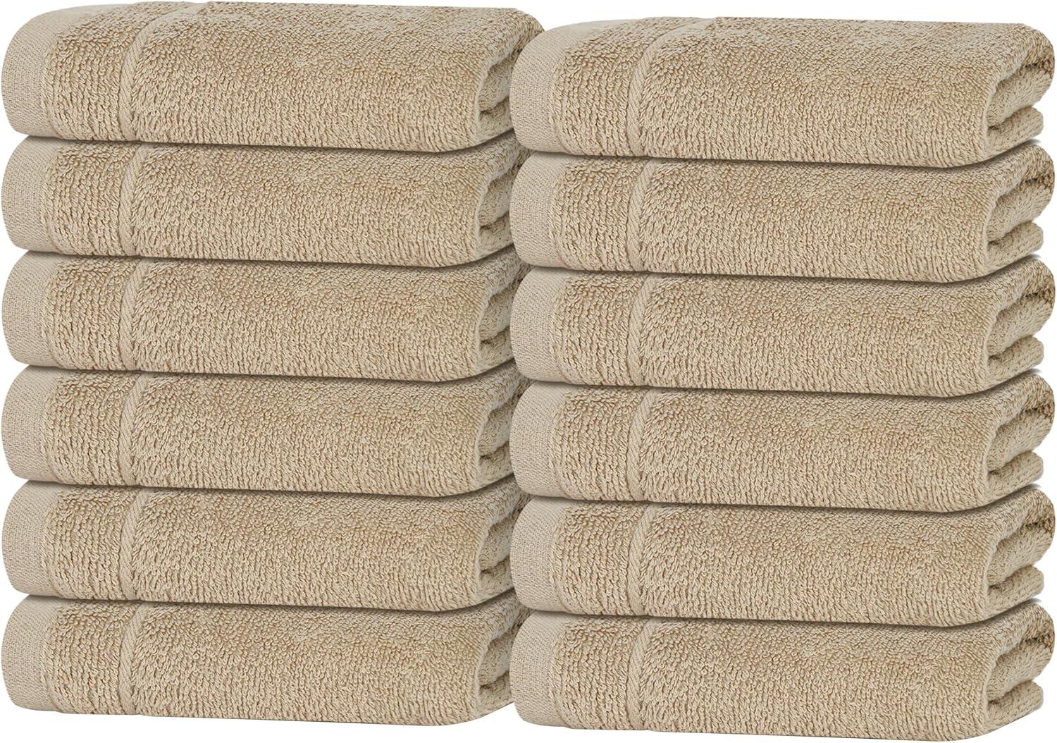 imageTens Towels Pack of 12 Washcloths 12 x 12 Inches Lighter Weight Quick to Dry Super Soft ampamp Absorbent Gentle Face Towels Hotel Quality Perfect for Bathroom Gym Spa Dark Grey 12 PackBeige