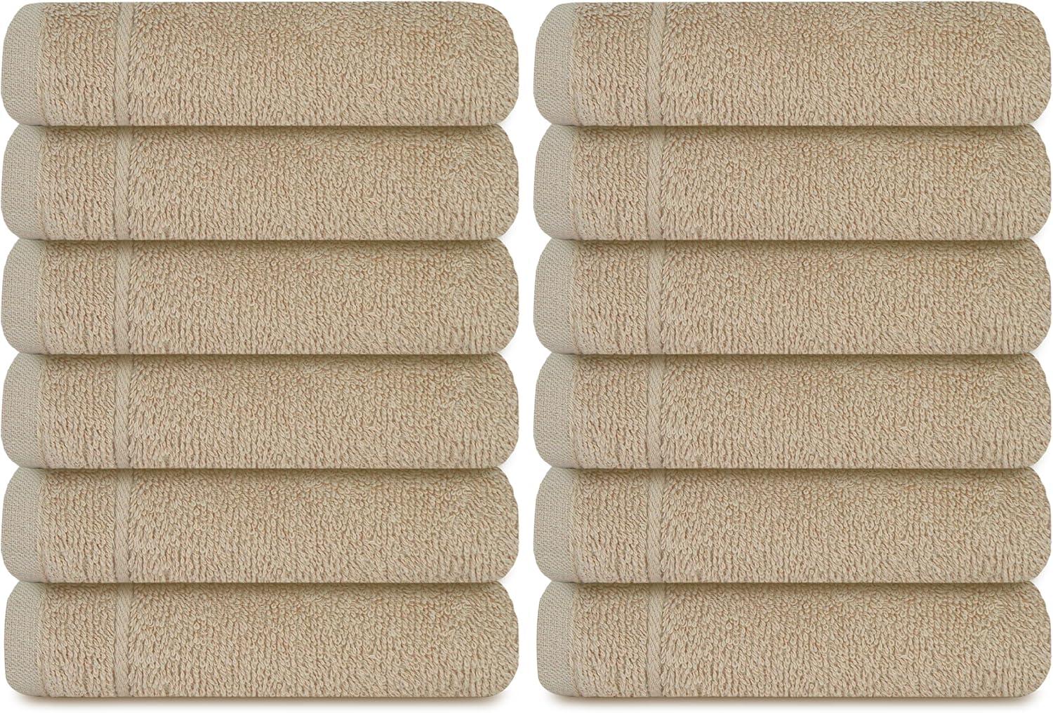 imageTens Towels Pack of 12 Washcloths 12 x 12 Inches Lighter Weight Quick to Dry Super Soft ampamp Absorbent Gentle Face Towels Hotel Quality Perfect for Bathroom Gym Spa Dark Grey 12 PackBeige