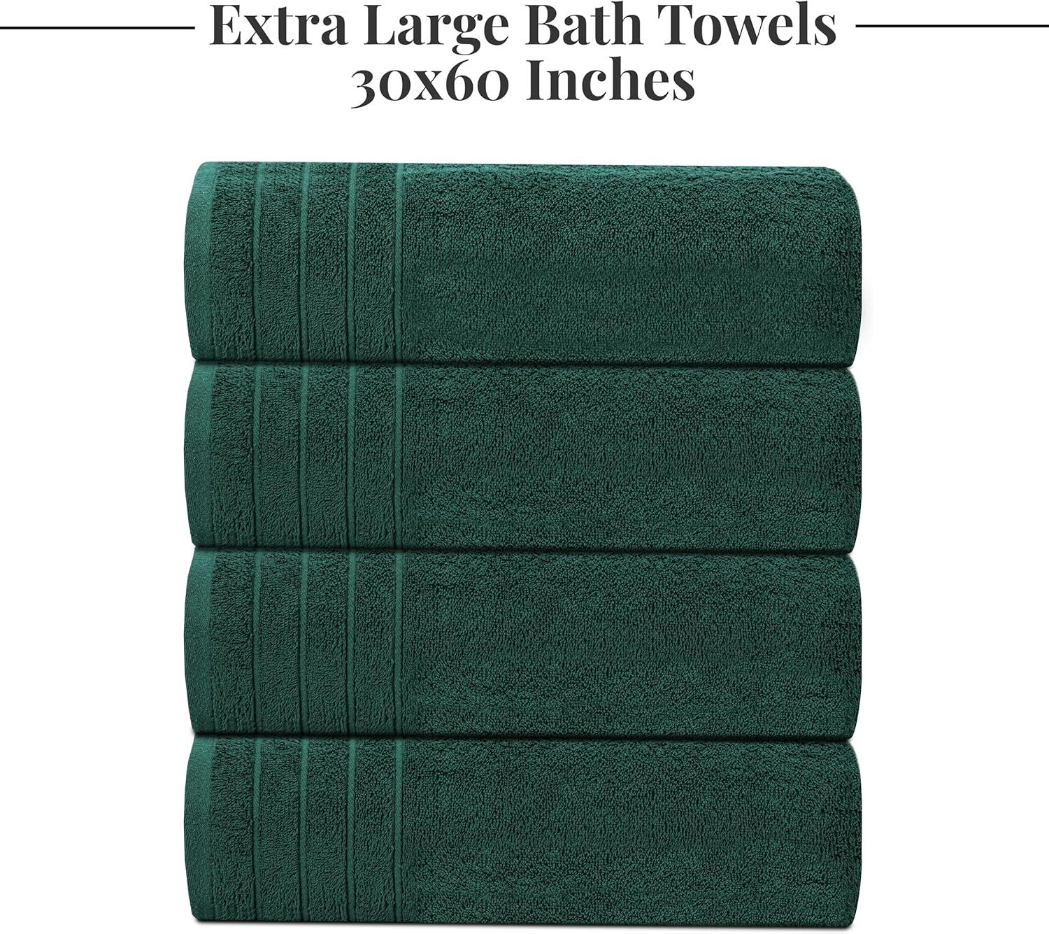 imageTens Towels Pack of 4 Extra Large Bath Towels 30 x 60 Inches 100 Cotton Larger ampamp Lighter Weight Quicker to Dry Super Soft and Absorbent Perfect for Bathroom Dark GreyHunter Green