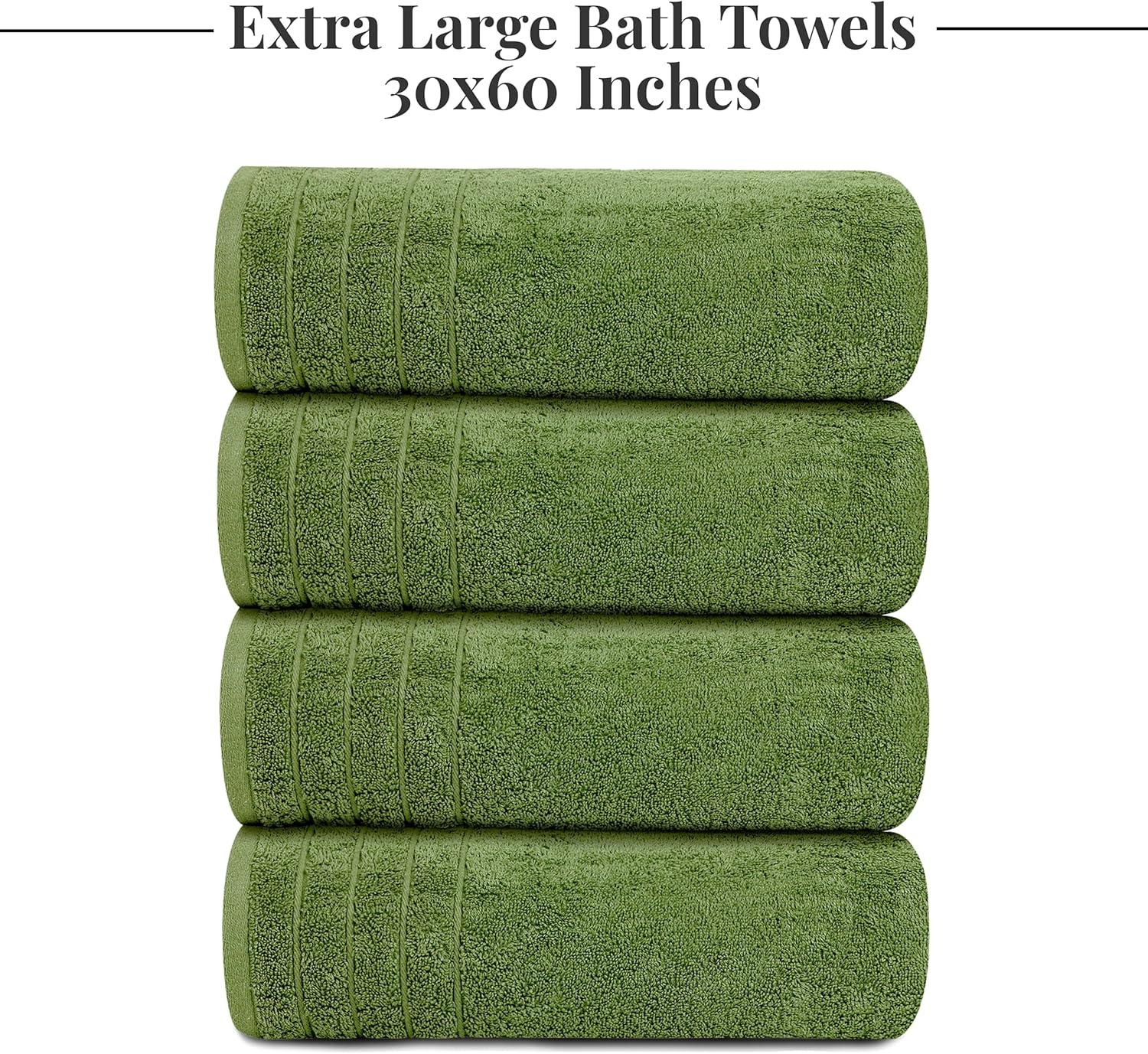 imageTens Towels Pack of 4 Extra Large Bath Towels 30 x 60 Inches 100 Cotton Larger ampamp Lighter Weight Quicker to Dry Super Soft and Absorbent Perfect for Bathroom Dark GreyGreen