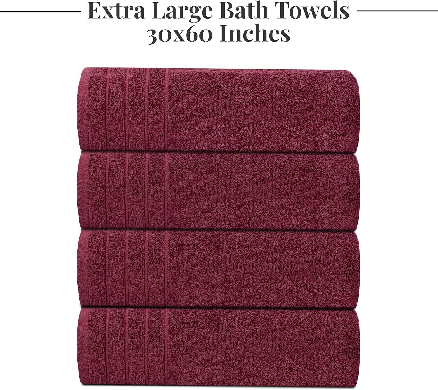 imageTens Towels Pack of 4 Extra Large Bath Towels 30 x 60 Inches 100 Cotton Larger ampamp Lighter Weight Quicker to Dry Super Soft and Absorbent Perfect for Bathroom Dark GreyBurgundy