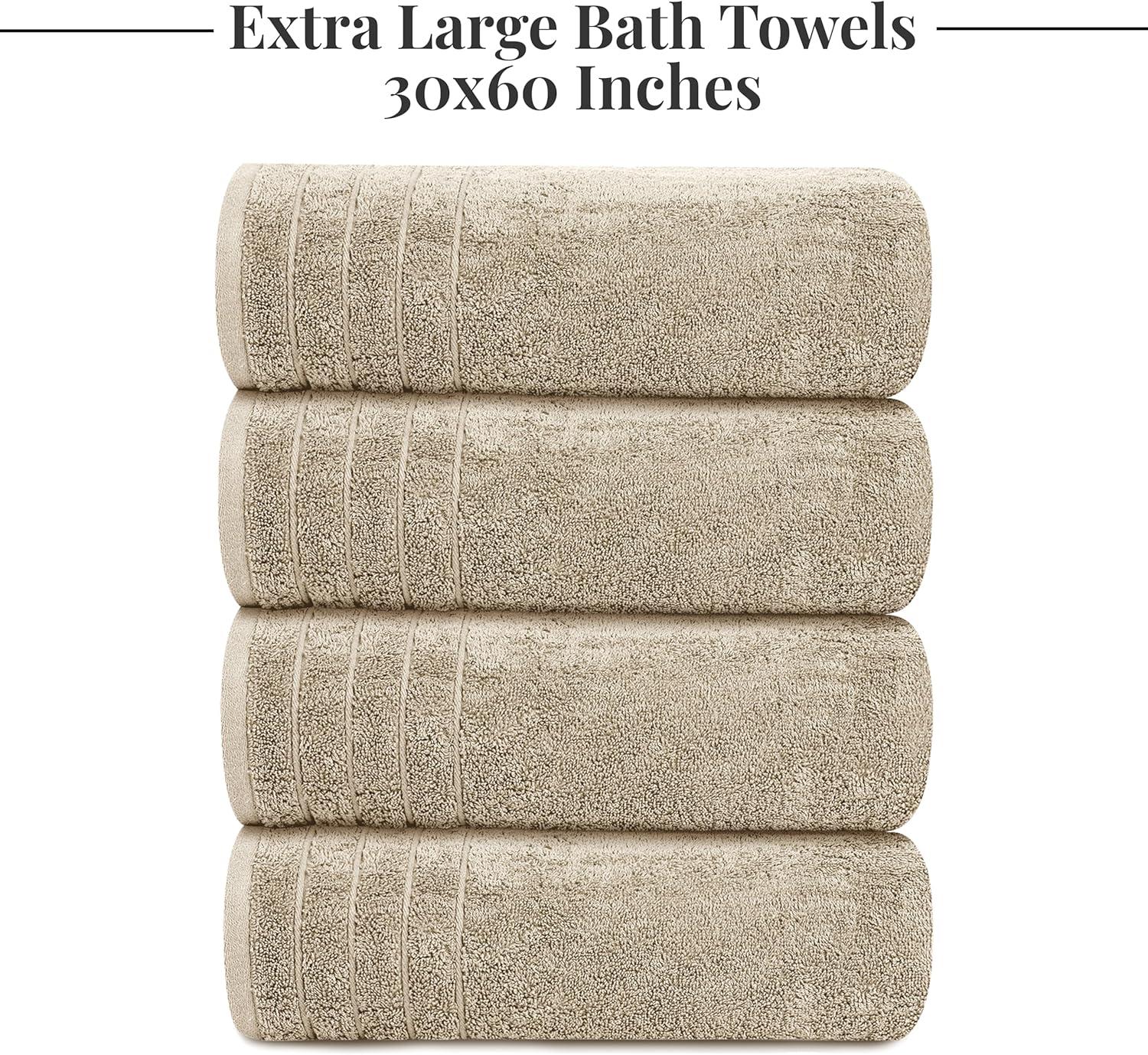 imageTens Towels Pack of 4 Extra Large Bath Towels 30 x 60 Inches 100 Cotton Larger ampamp Lighter Weight Quicker to Dry Super Soft and Absorbent Perfect for Bathroom Dark GreyBeige