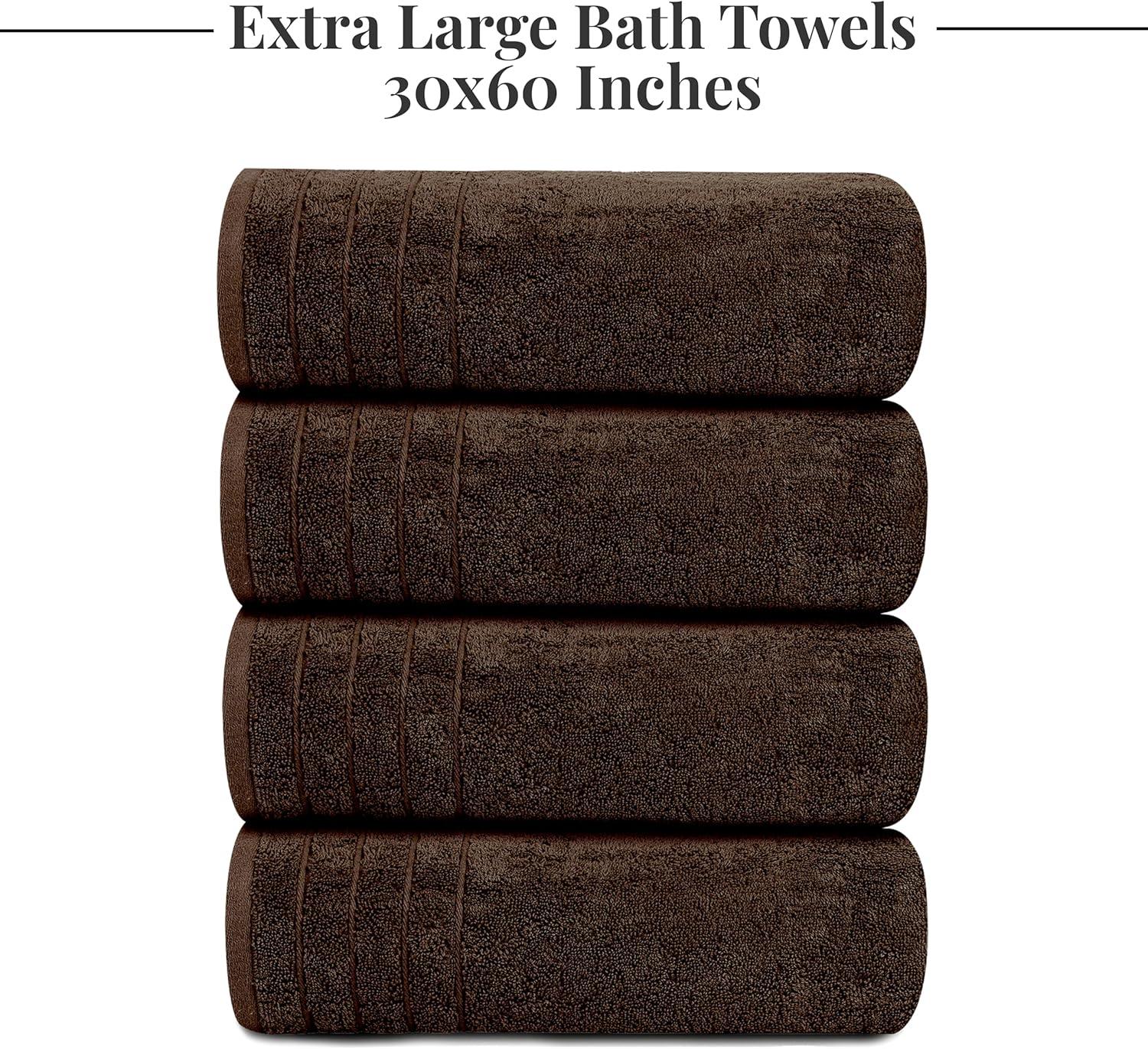 imageTens Towels Pack of 4 Extra Large Bath Towels 30 x 60 Inches 100 Cotton Larger ampamp Lighter Weight Quicker to Dry Super Soft and Absorbent Perfect for Bathroom Dark GreyBrown