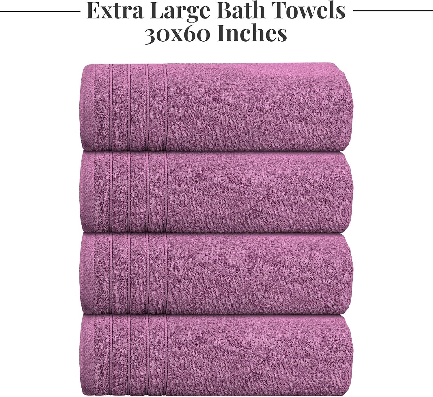 imageTens Towels Pack of 4 Extra Large Bath Towels 30 x 60 Inches 100 Cotton Larger ampamp Lighter Weight Quicker to Dry Super Soft and Absorbent Perfect for Bathroom Dark GreyPurple