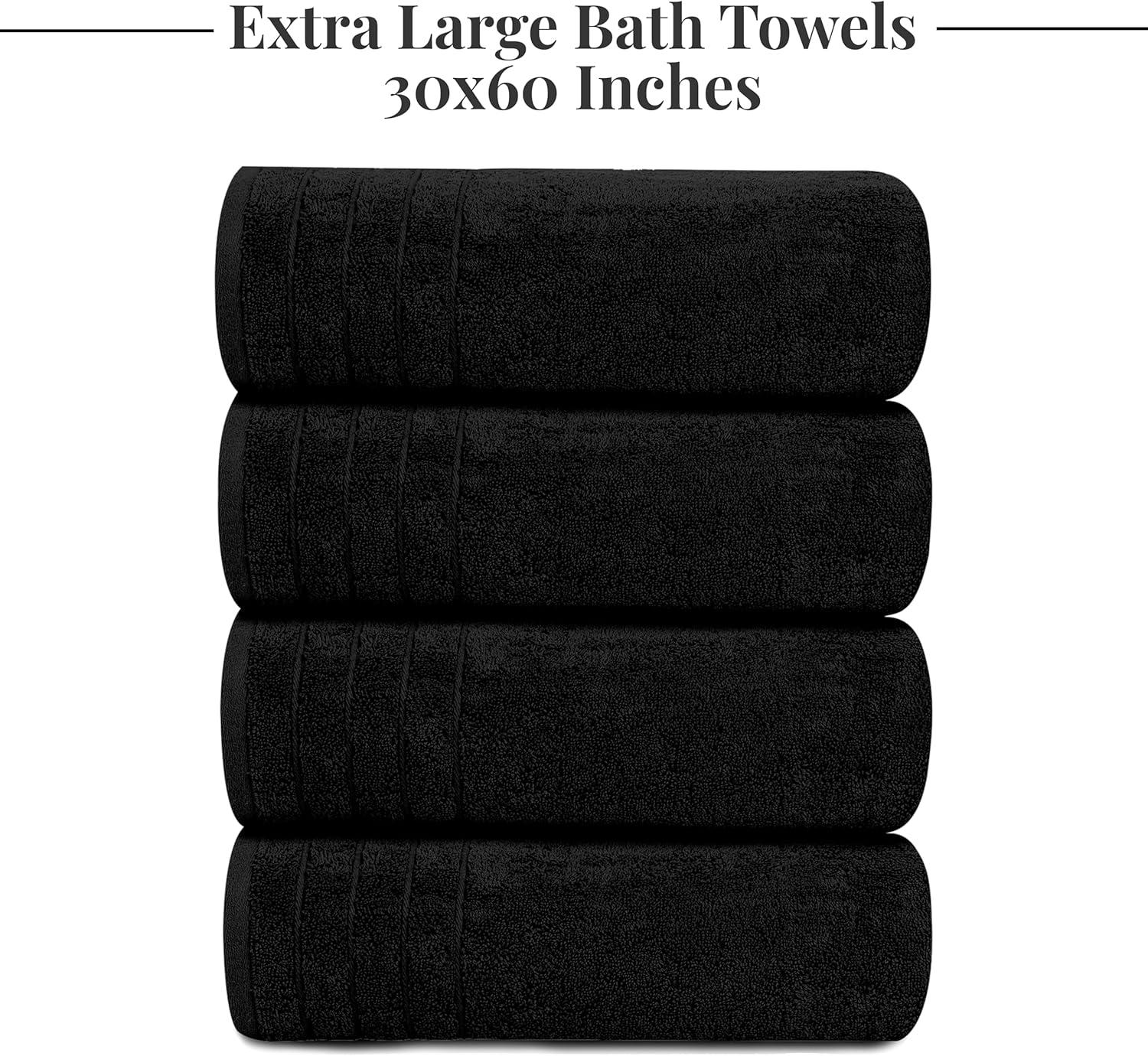 imageTens Towels Pack of 4 Extra Large Bath Towels 30 x 60 Inches 100 Cotton Larger ampamp Lighter Weight Quicker to Dry Super Soft and Absorbent Perfect for Bathroom Dark GreyBlack