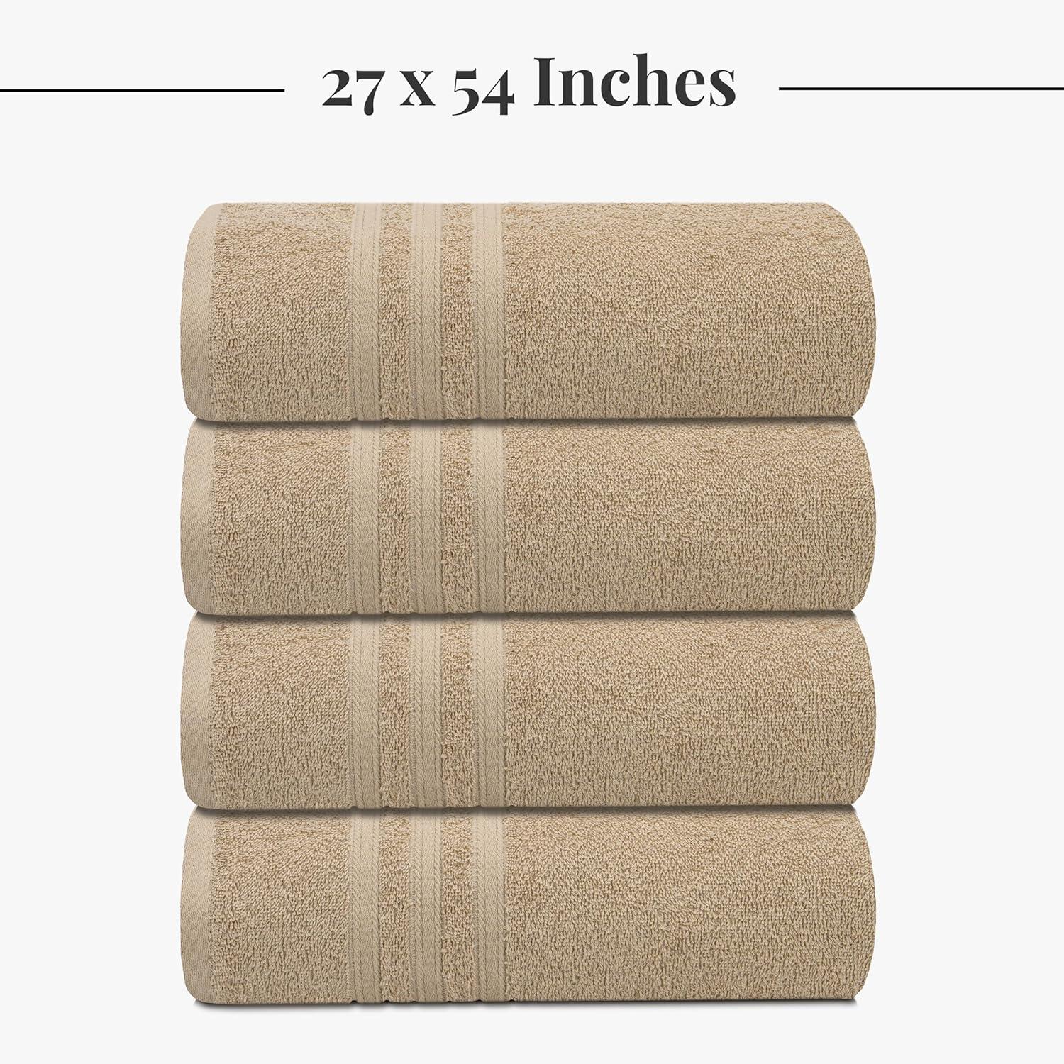 imageTens Towels Pack of 4 Soft Bath Towels 100 Cotton 27 x 54 Inches Lightweight ampamp QuickDry Ideal for Daily Bathroom Use Practical ampamp Comfortable NavyBeige