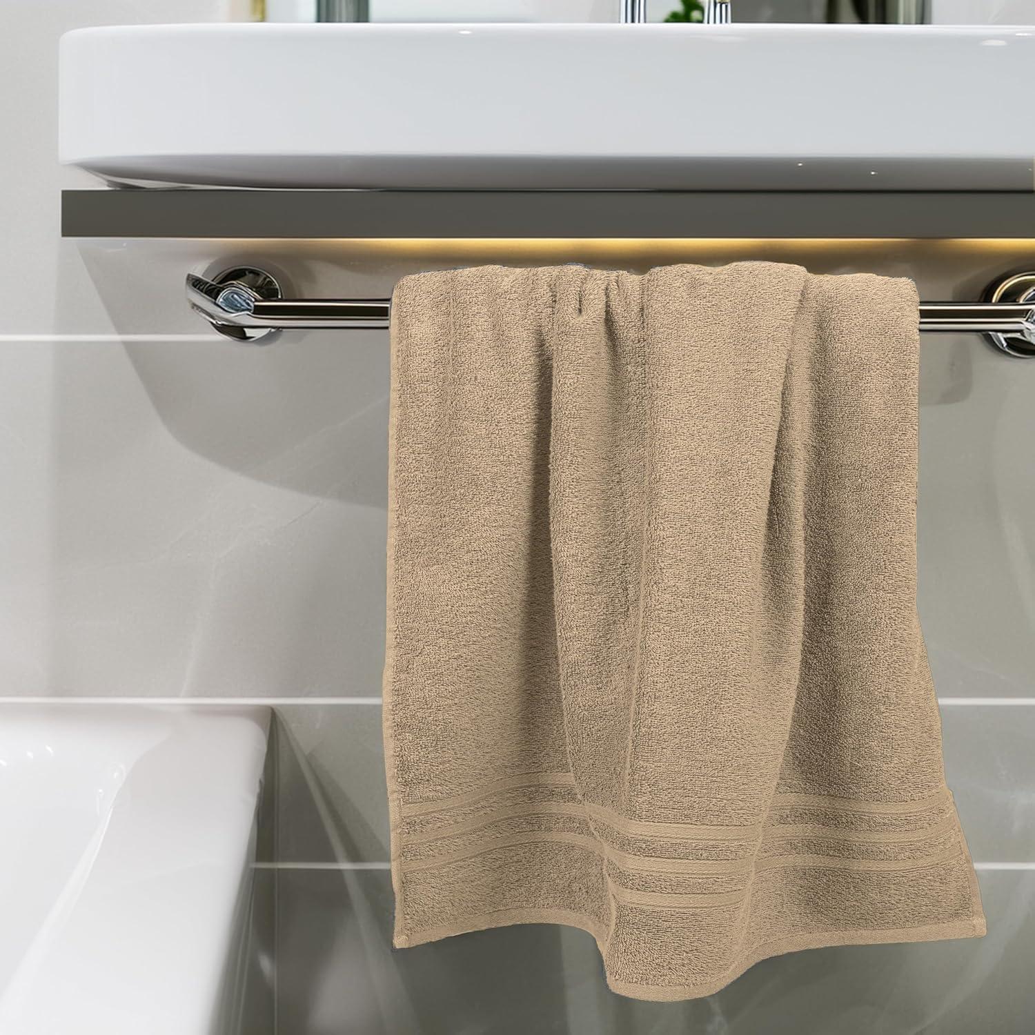 imageTens Towels Pack of 4 Soft Bath Towels 100 Cotton 27 x 54 Inches Lightweight ampamp QuickDry Ideal for Daily Bathroom Use Practical ampamp Comfortable NavyBeige