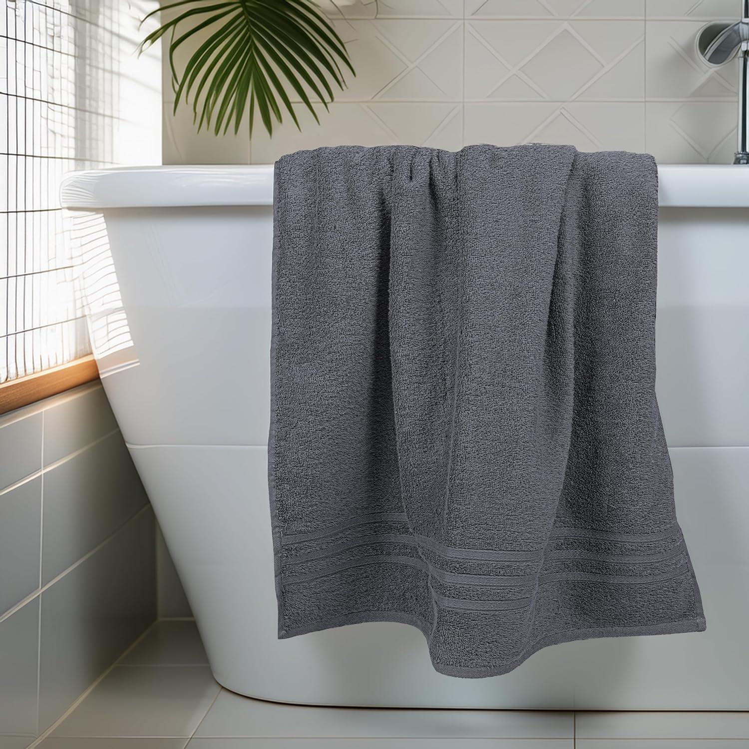 imageTens Towels Pack of 4 Soft Bath Towels 100 Cotton 27 x 54 Inches Lightweight ampamp QuickDry Ideal for Daily Bathroom Use Practical ampamp Comfortable Dark Grey