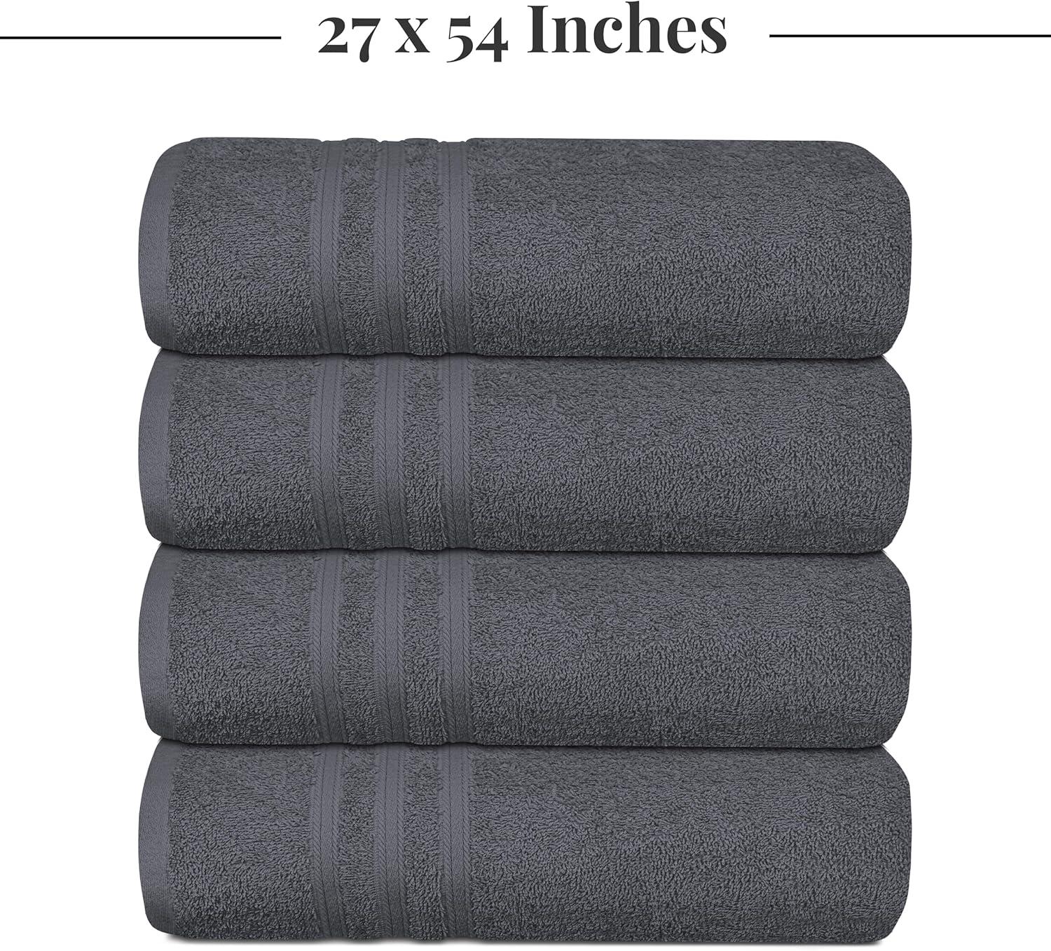 imageTens Towels Pack of 4 Soft Bath Towels 100 Cotton 27 x 54 Inches Lightweight ampamp QuickDry Ideal for Daily Bathroom Use Practical ampamp Comfortable Dark Grey