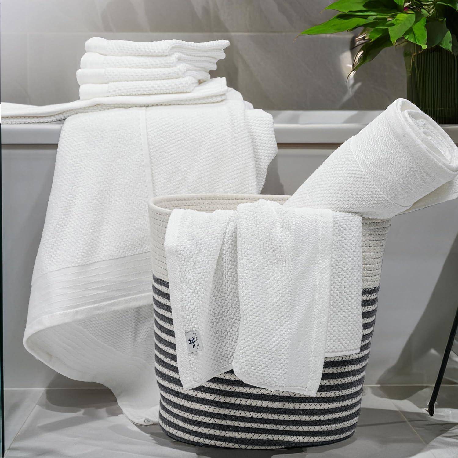 imageTens Towels Pack of 8 Popcorn Textured Luxury Towels Set 2 Extra Large Bath 2 Hand 4 Washcloths 100 Cotton Plush Hotel Quality Super Absorbent Perfect for Your Bathroom Hunter GreenWhite