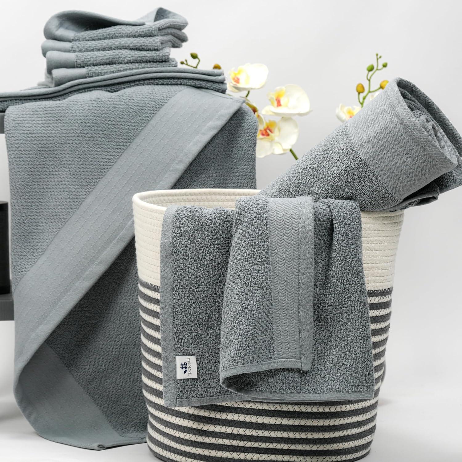 imageTens Towels Pack of 8 Popcorn Textured Luxury Towels Set 2 Extra Large Bath 2 Hand 4 Washcloths 100 Cotton Plush Hotel Quality Super Absorbent Perfect for Your Bathroom BlackSteel Grey
