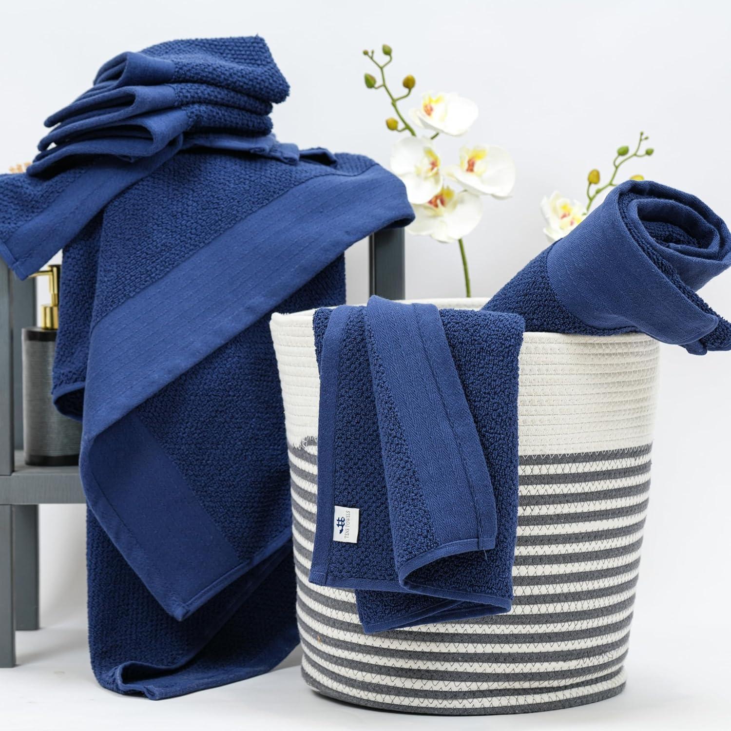 imageTens Towels Pack of 8 Popcorn Textured Luxury Towels Set 2 Extra Large Bath 2 Hand 4 Washcloths 100 Cotton Plush Hotel Quality Super Absorbent Perfect for Your Bathroom BlackNavy