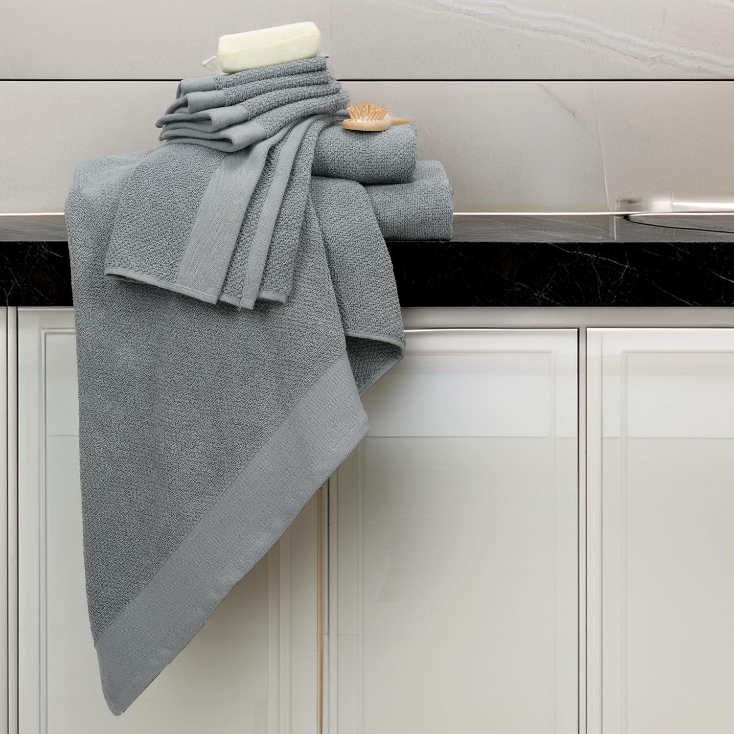 imageTens Towels Pack of 8 Popcorn Textured Luxury Towels Set 2 Extra Large Bath 2 Hand 4 Washcloths 100 Cotton Plush Hotel Quality Super Absorbent Perfect for Your Bathroom BlackSteel Grey