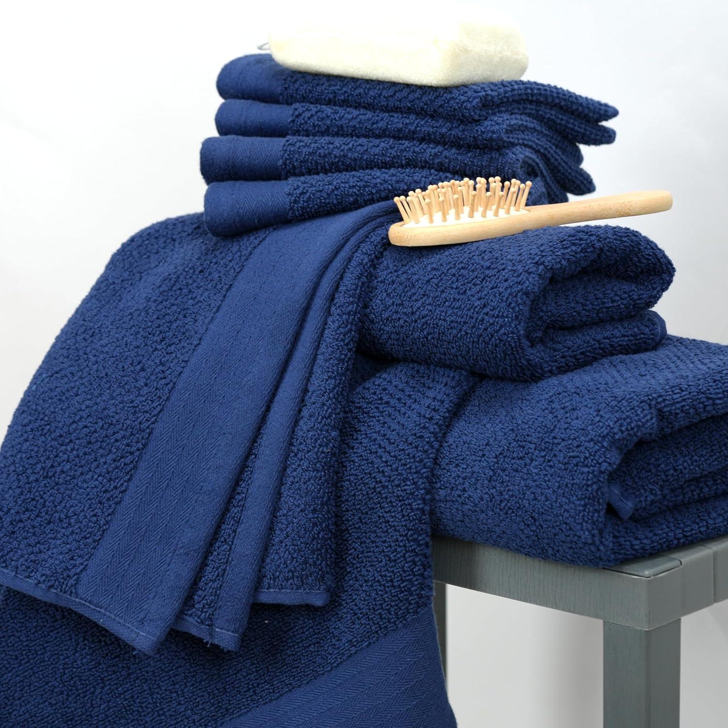 imageTens Towels Pack of 8 Popcorn Textured Luxury Towels Set 2 Extra Large Bath 2 Hand 4 Washcloths 100 Cotton Plush Hotel Quality Super Absorbent Perfect for Your Bathroom BlackNavy