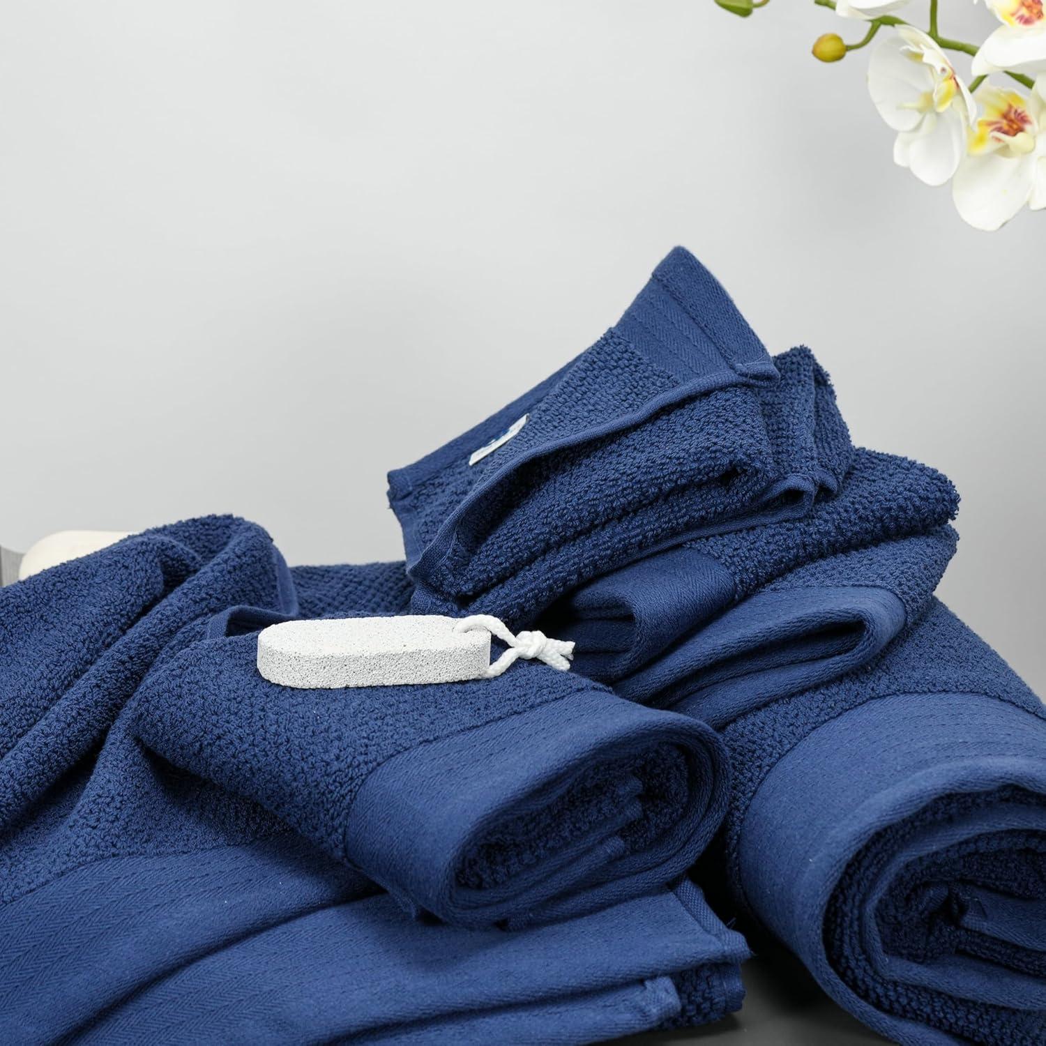 imageTens Towels Pack of 8 Popcorn Textured Luxury Towels Set 2 Extra Large Bath 2 Hand 4 Washcloths 100 Cotton Plush Hotel Quality Super Absorbent Perfect for Your Bathroom BlackNavy