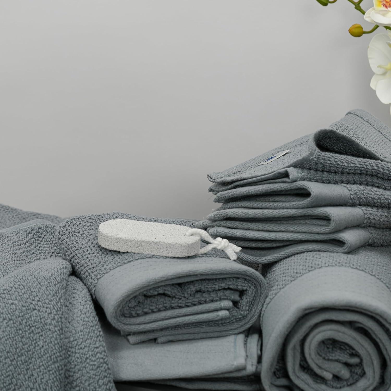 imageTens Towels Pack of 8 Popcorn Textured Luxury Towels Set 2 Extra Large Bath 2 Hand 4 Washcloths 100 Cotton Plush Hotel Quality Super Absorbent Perfect for Your Bathroom BlackSteel Grey