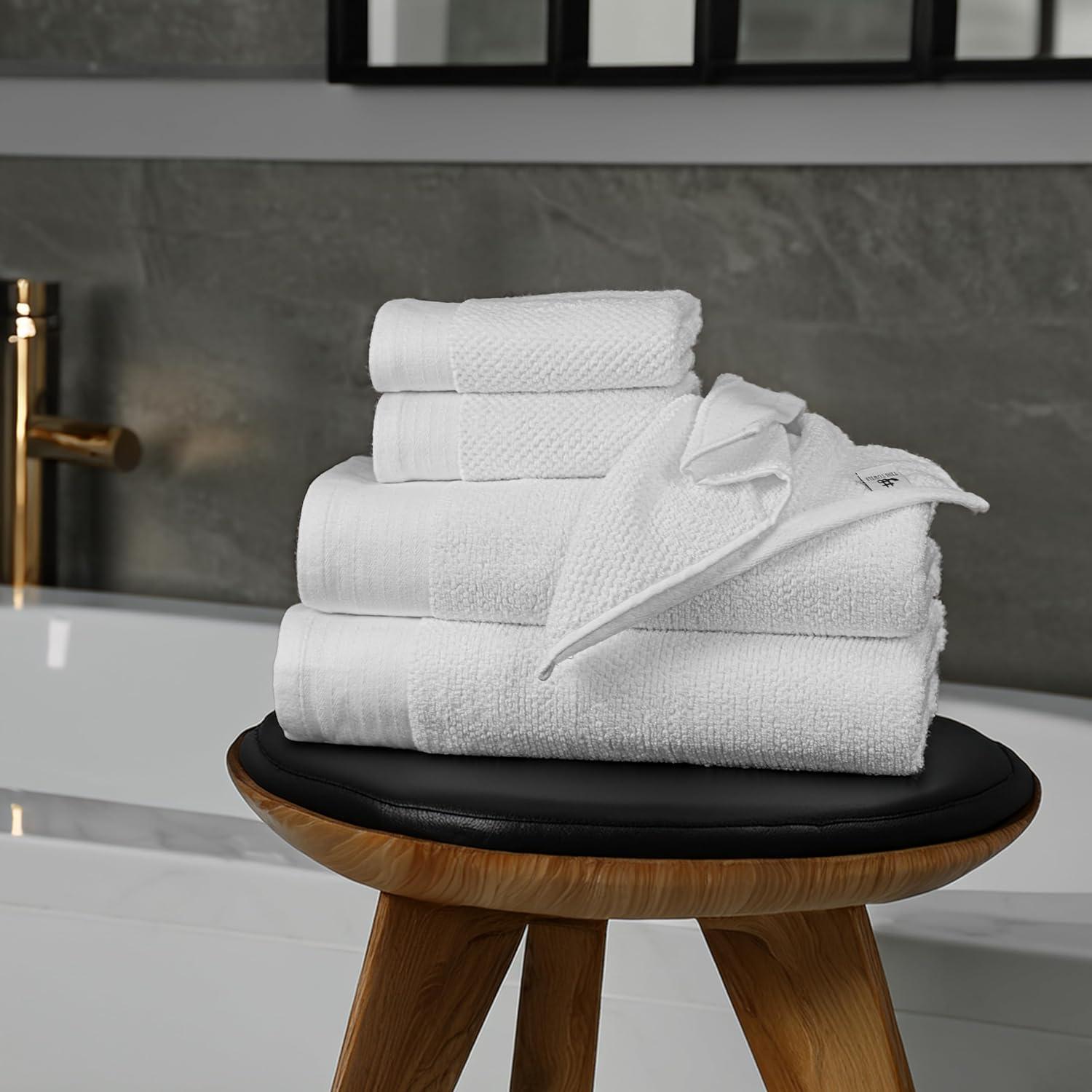 imageTens Towels Pack of 8 Popcorn Textured Luxury Towels Set 2 Extra Large Bath 2 Hand 4 Washcloths 100 Cotton Plush Hotel Quality Super Absorbent Perfect for Your Bathroom Hunter GreenWhite
