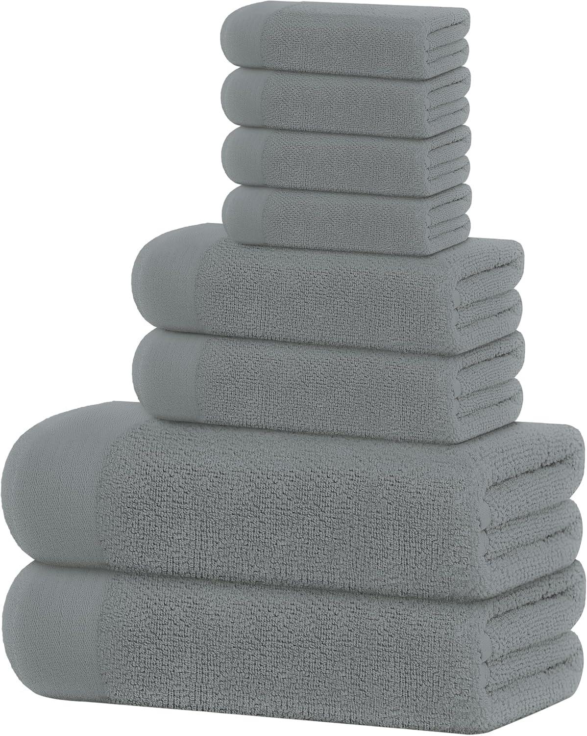 imageTens Towels Pack of 8 Popcorn Textured Luxury Towels Set 2 Extra Large Bath 2 Hand 4 Washcloths 100 Cotton Plush Hotel Quality Super Absorbent Perfect for Your Bathroom BlackSteel Grey