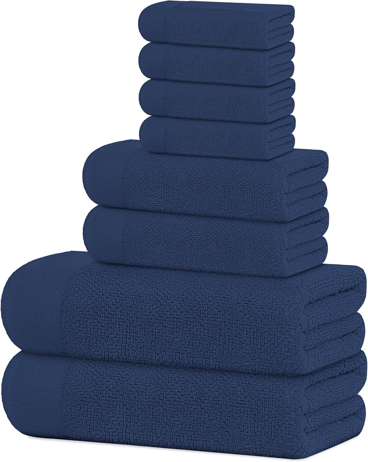 imageTens Towels Pack of 8 Popcorn Textured Luxury Towels Set 2 Extra Large Bath 2 Hand 4 Washcloths 100 Cotton Plush Hotel Quality Super Absorbent Perfect for Your Bathroom BlackNavy