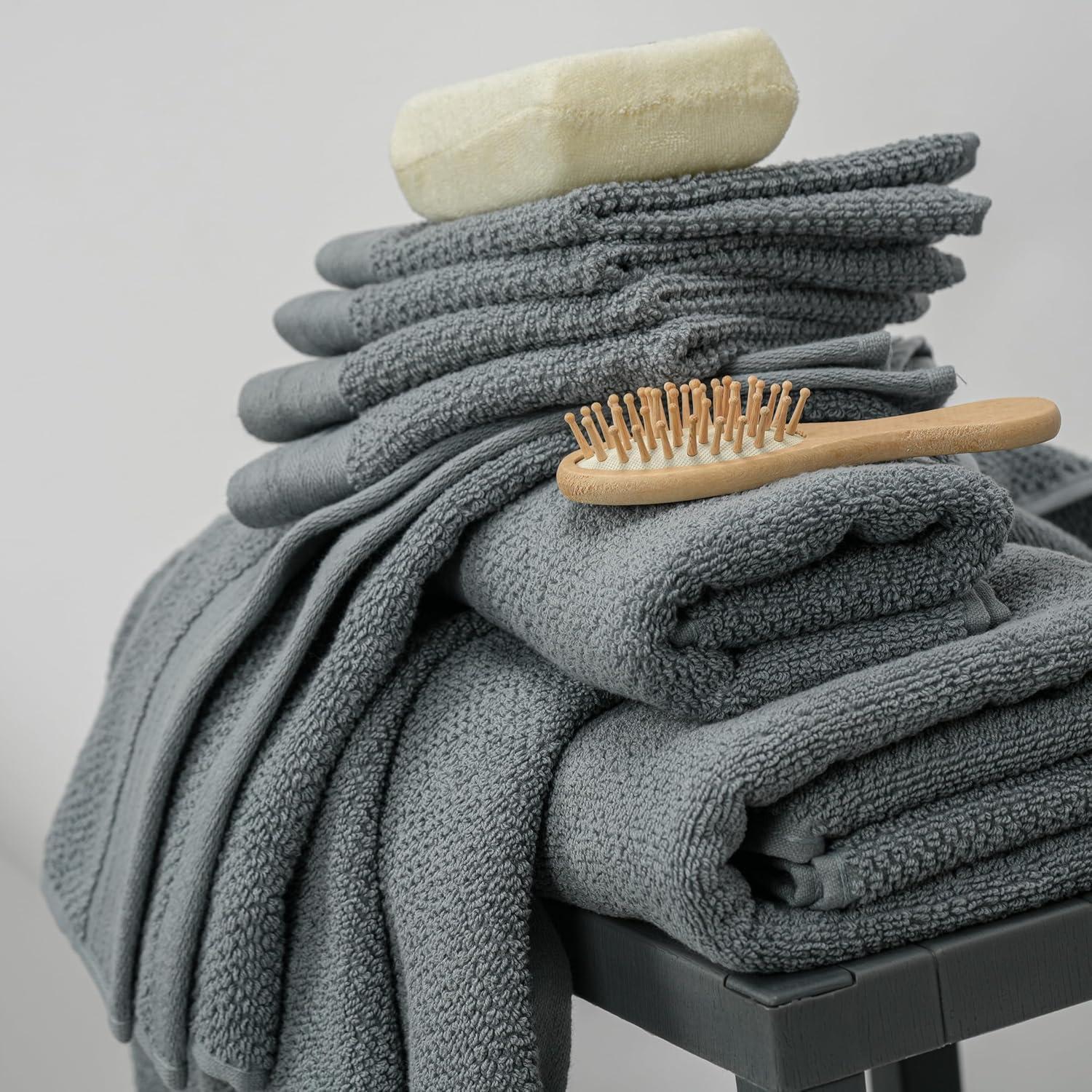imageTens Towels Pack of 8 Popcorn Textured Luxury Towels Set 2 Extra Large Bath 2 Hand 4 Washcloths 100 Cotton Plush Hotel Quality Super Absorbent Perfect for Your Bathroom BlackSteel Grey