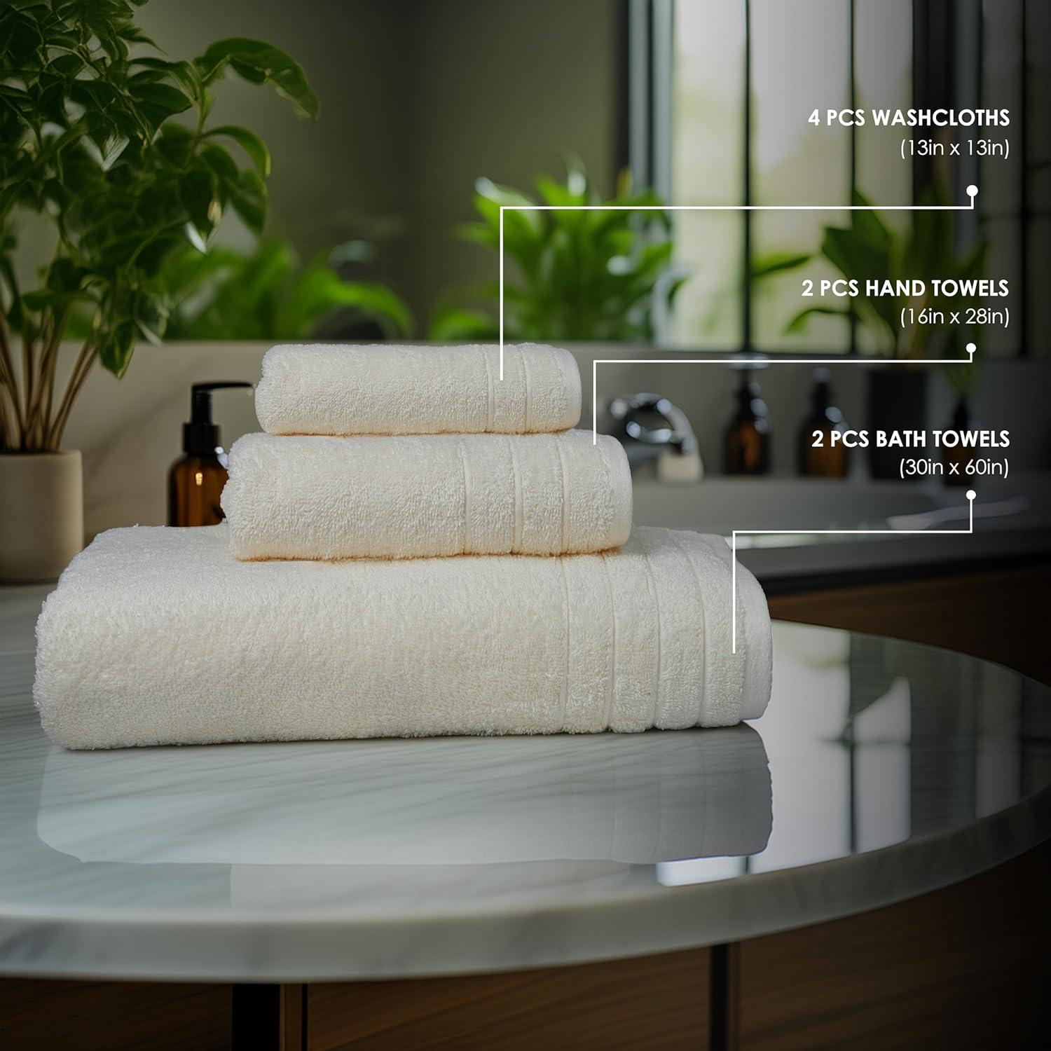 imageTens Towels Pack of 8 Towels Set 2 Extra Large Bath 2 Hand 4 Washcloths 100 Cotton Lighter Weight Quicker to Dry Super Absorbent Perfect for Bathroom BeigeCream