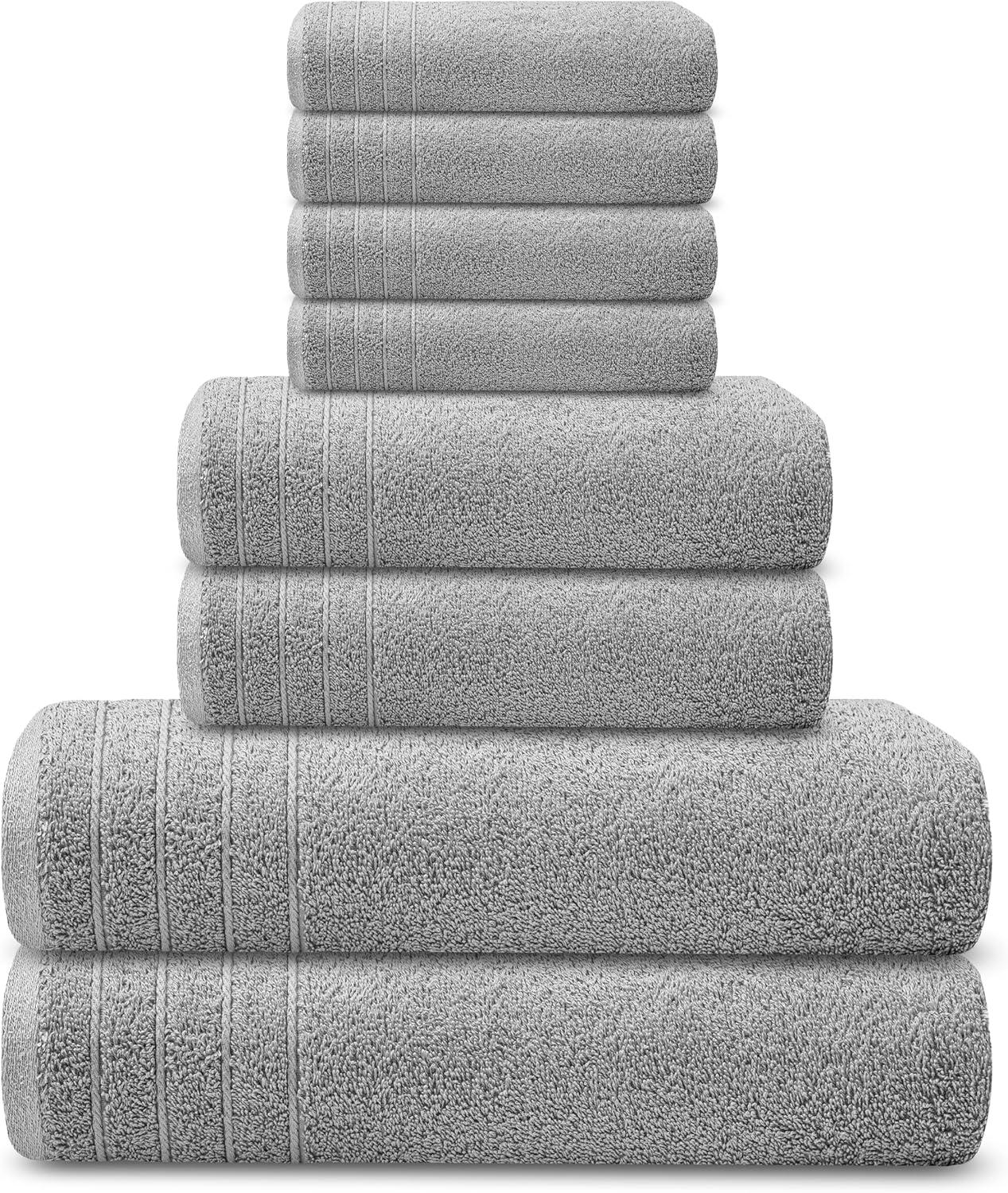 imageTens Towels Pack of 8 Towels Set 2 Extra Large Bath 2 Hand 4 Washcloths 100 Cotton Lighter Weight Quicker to Dry Super Absorbent Perfect for Bathroom BeigeCool Grey