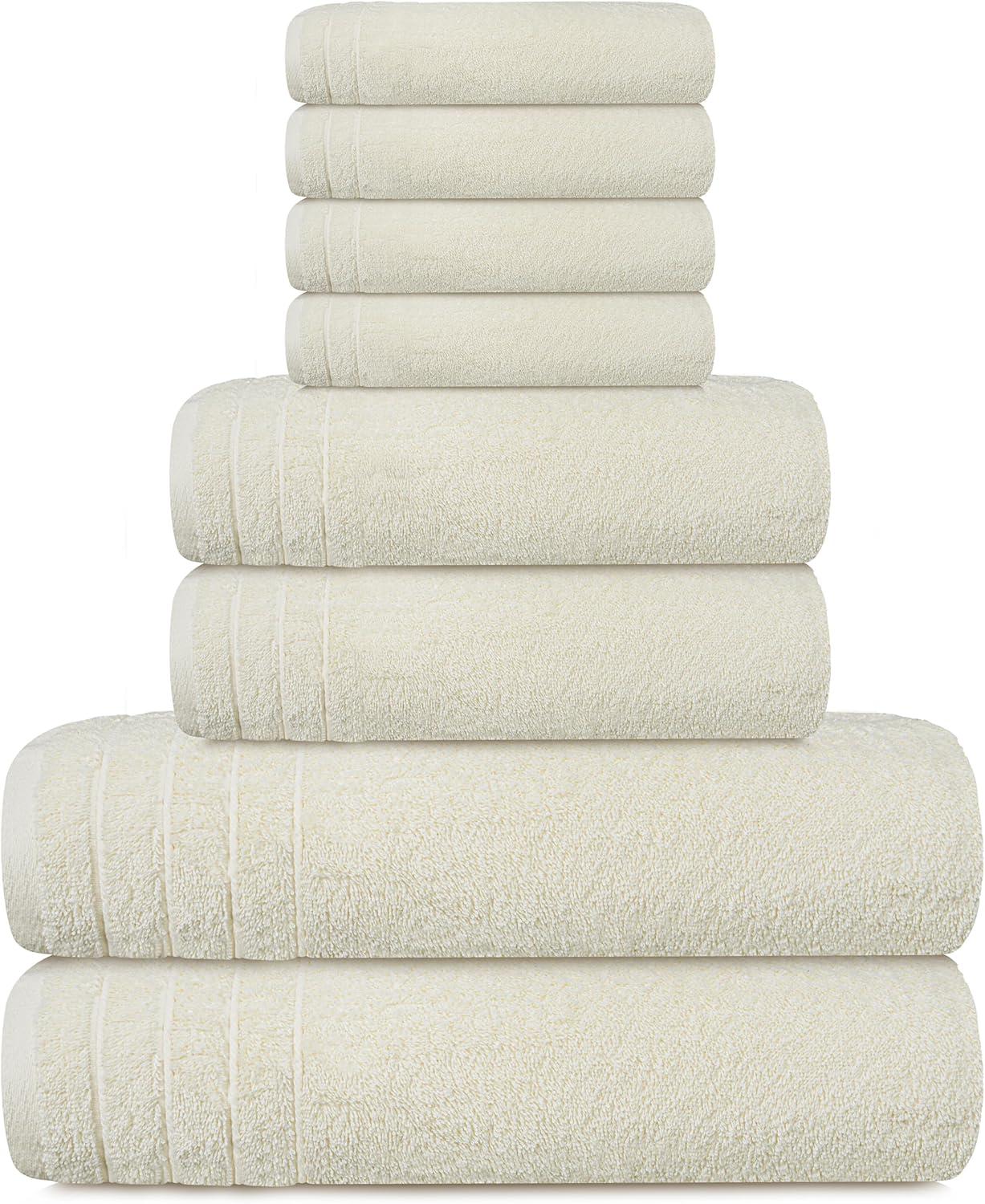 imageTens Towels Pack of 8 Towels Set 2 Extra Large Bath 2 Hand 4 Washcloths 100 Cotton Lighter Weight Quicker to Dry Super Absorbent Perfect for Bathroom BeigeCream