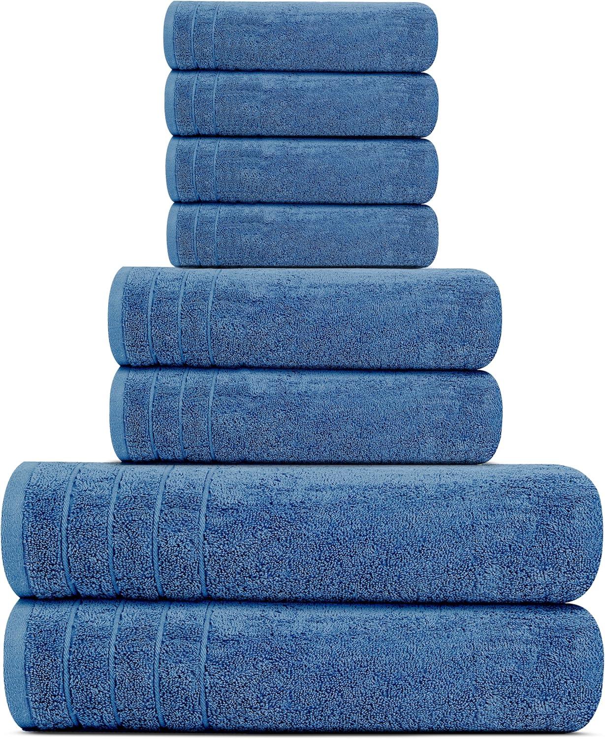 imageTens Towels Pack of 8 Towels Set 2 Extra Large Bath 2 Hand 4 Washcloths 100 Cotton Lighter Weight Quicker to Dry Super Absorbent Perfect for Bathroom BeigeBlue