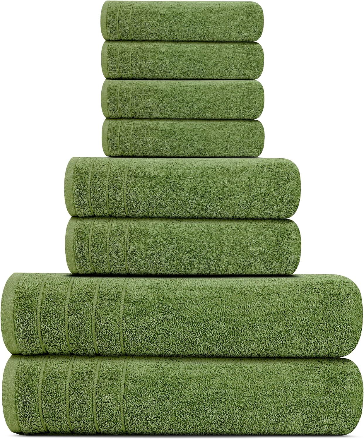 imageTens Towels Pack of 8 Towels Set 2 Extra Large Bath 2 Hand 4 Washcloths 100 Cotton Lighter Weight Quicker to Dry Super Absorbent Perfect for Bathroom BeigeGreen