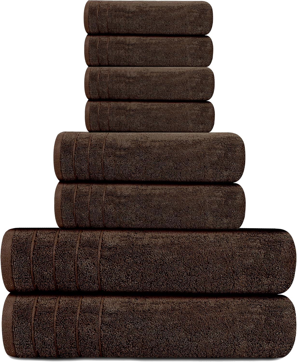 imageTens Towels Pack of 8 Towels Set 2 Extra Large Bath 2 Hand 4 Washcloths 100 Cotton Lighter Weight Quicker to Dry Super Absorbent Perfect for Bathroom BeigeBrown