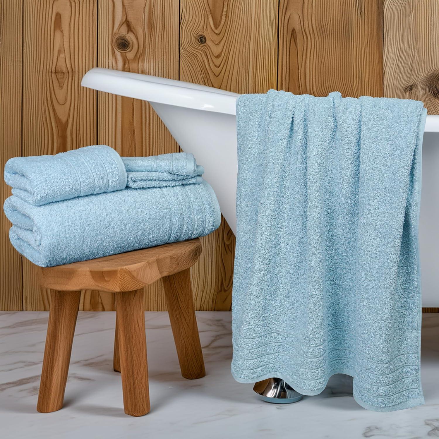 imageTens Towels Pack of 8 Towels Set 2 Extra Large Bath 2 Hand 4 Washcloths 100 Cotton Lighter Weight Quicker to Dry Super Absorbent Perfect for Bathroom BeigeSky Blue
