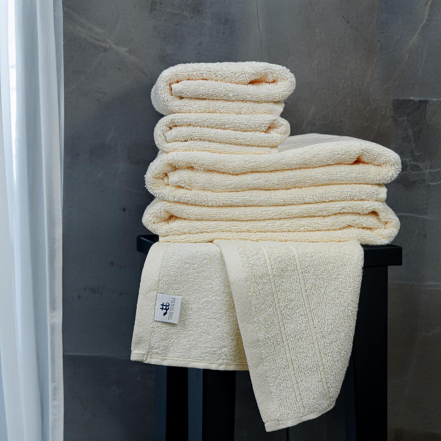 imageTens Towels Pack of 8 Towels Set 2 Extra Large Bath 2 Hand 4 Washcloths 100 Cotton Lighter Weight Quicker to Dry Super Absorbent Perfect for Bathroom BeigeCream