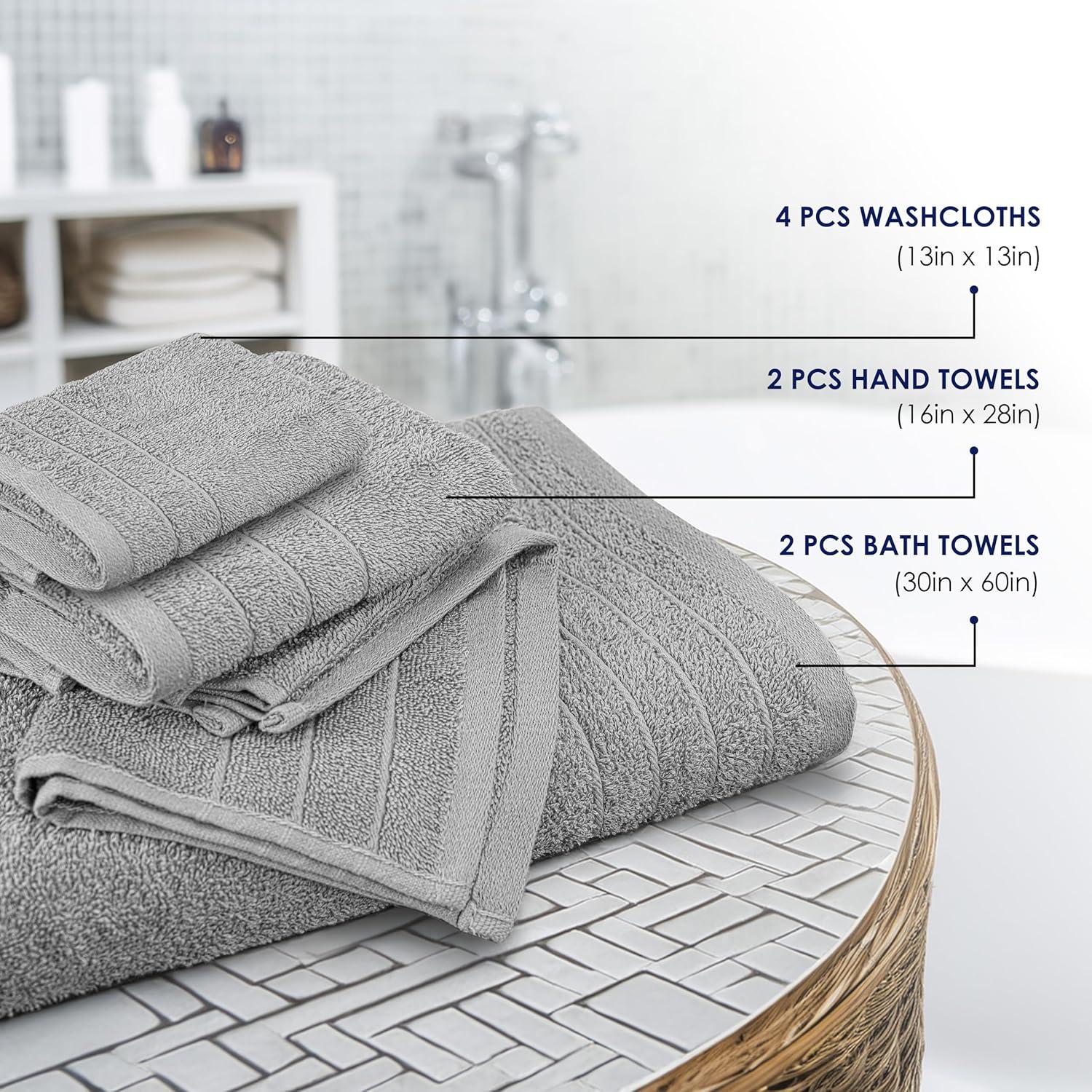 imageTens Towels Pack of 8 Towels Set 2 Extra Large Bath 2 Hand 4 Washcloths 100 Cotton Lighter Weight Quicker to Dry Super Absorbent Perfect for Bathroom BeigeCool Grey