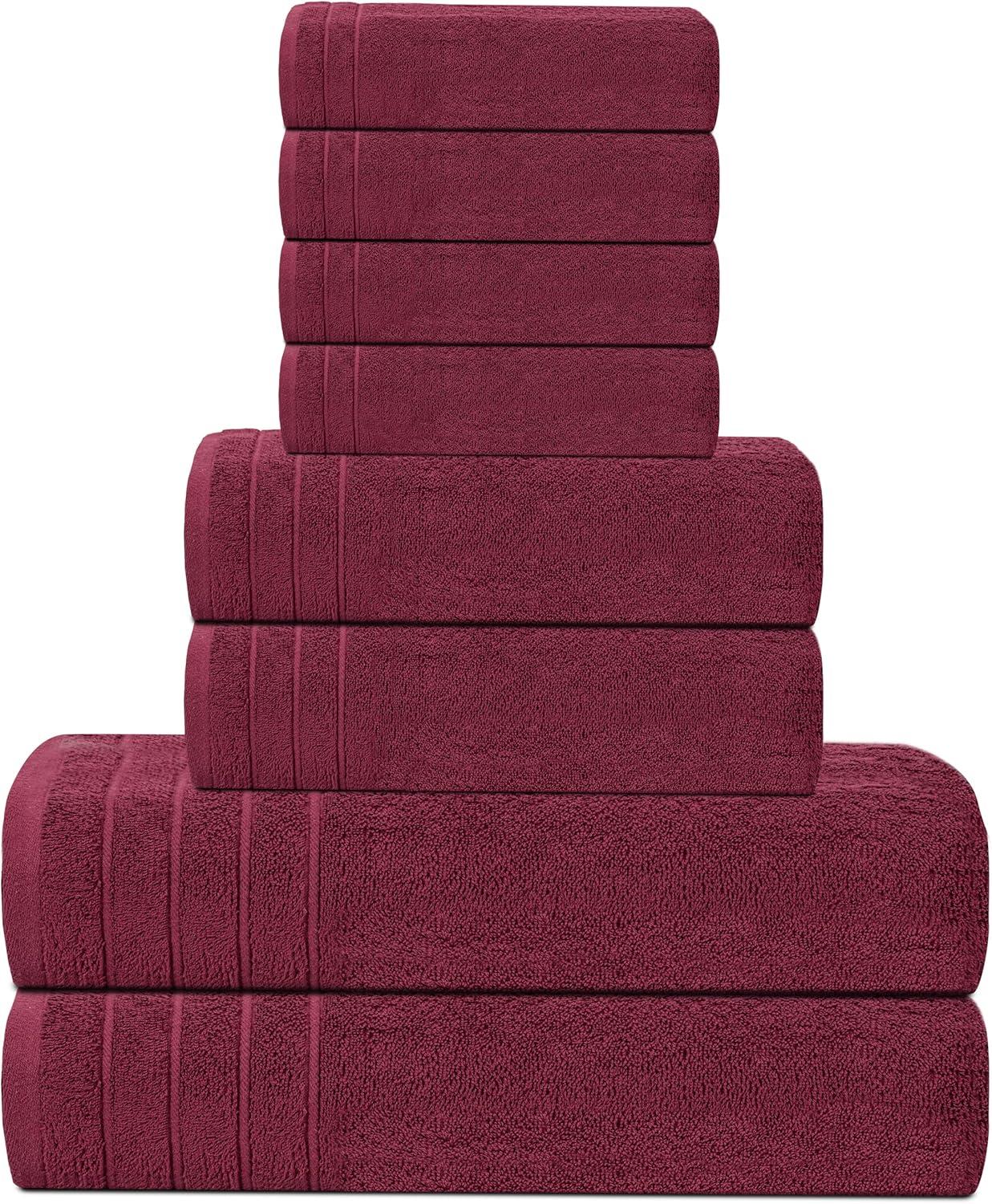 imageTens Towels Pack of 8 Towels Set 2 Extra Large Bath 2 Hand 4 Washcloths 100 Cotton Lighter Weight Quicker to Dry Super Absorbent Perfect for Bathroom BeigeBurgundy