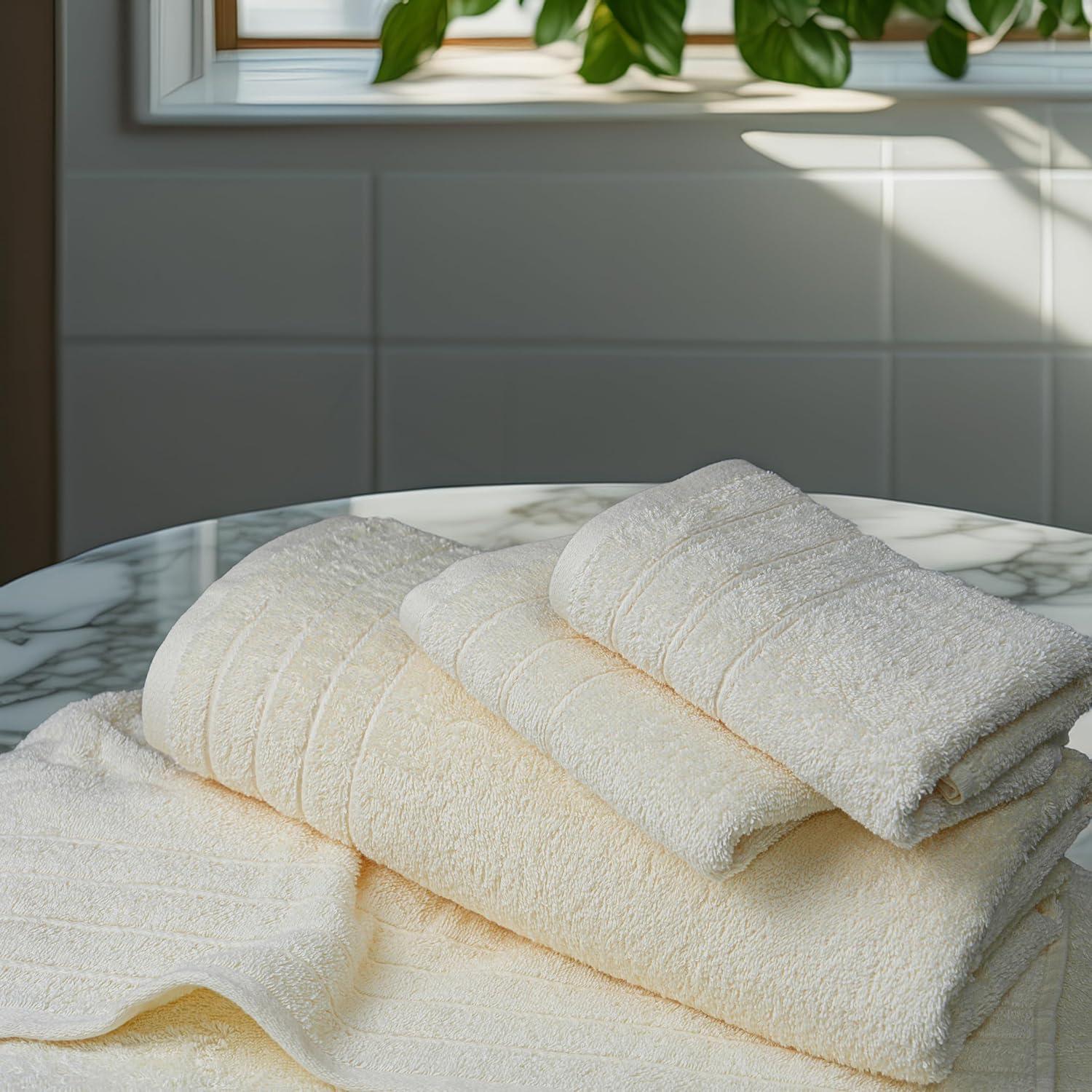 imageTens Towels Pack of 8 Towels Set 2 Extra Large Bath 2 Hand 4 Washcloths 100 Cotton Lighter Weight Quicker to Dry Super Absorbent Perfect for Bathroom BeigeCream