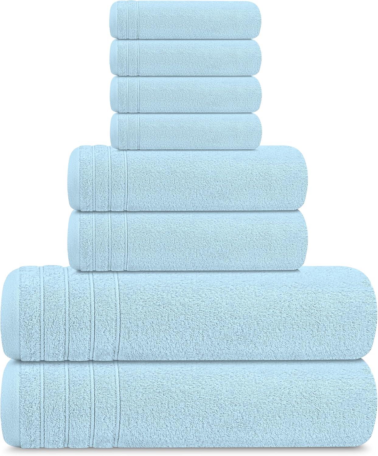 imageTens Towels Pack of 8 Towels Set 2 Extra Large Bath 2 Hand 4 Washcloths 100 Cotton Lighter Weight Quicker to Dry Super Absorbent Perfect for Bathroom BeigeSky Blue