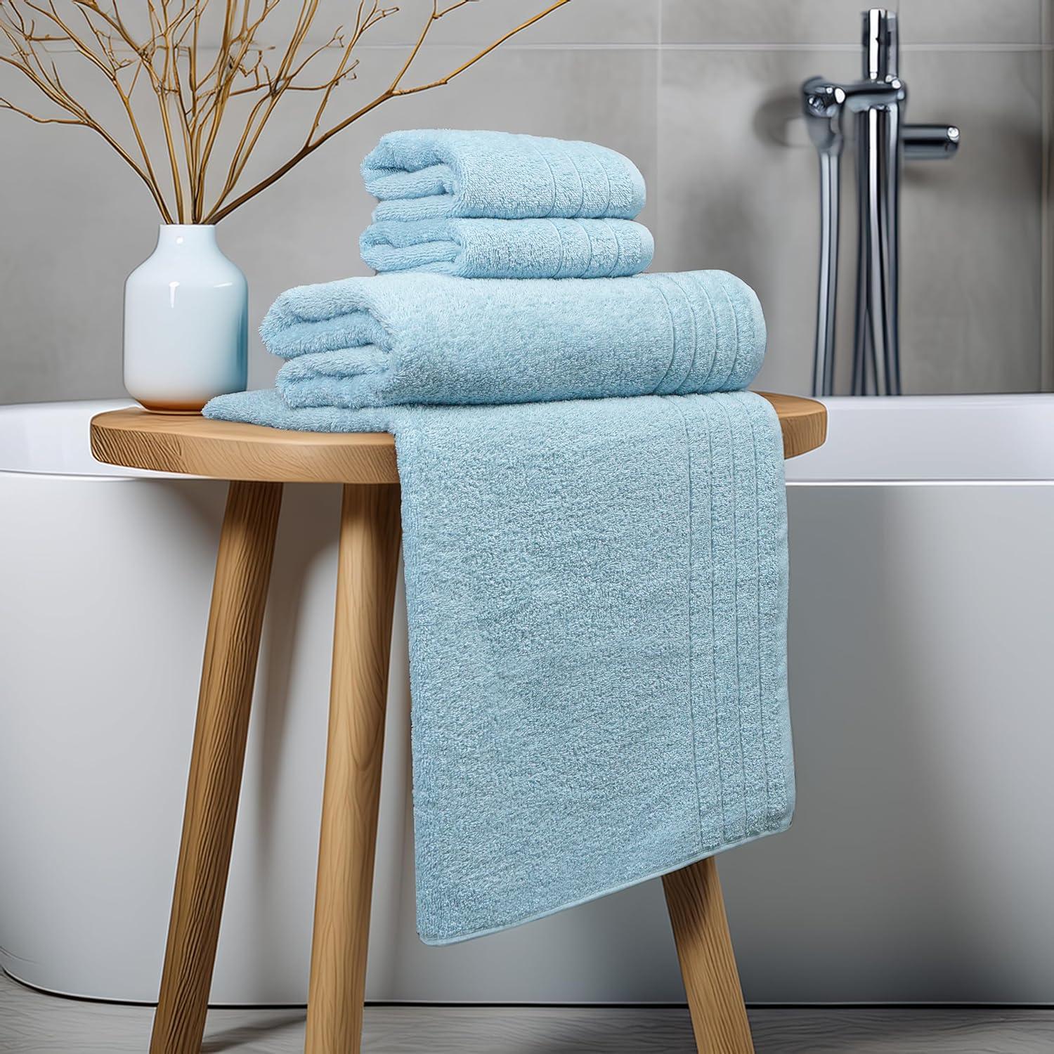 imageTens Towels Pack of 8 Towels Set 2 Extra Large Bath 2 Hand 4 Washcloths 100 Cotton Lighter Weight Quicker to Dry Super Absorbent Perfect for Bathroom BeigeSky Blue
