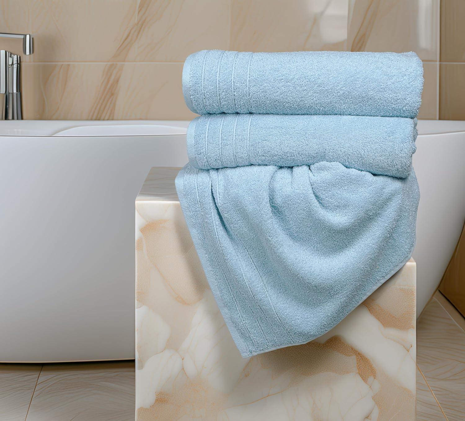 imageTens Towels Pack of 8 Towels Set 2 Extra Large Bath 2 Hand 4 Washcloths 100 Cotton Lighter Weight Quicker to Dry Super Absorbent Perfect for Bathroom BeigeSky Blue
